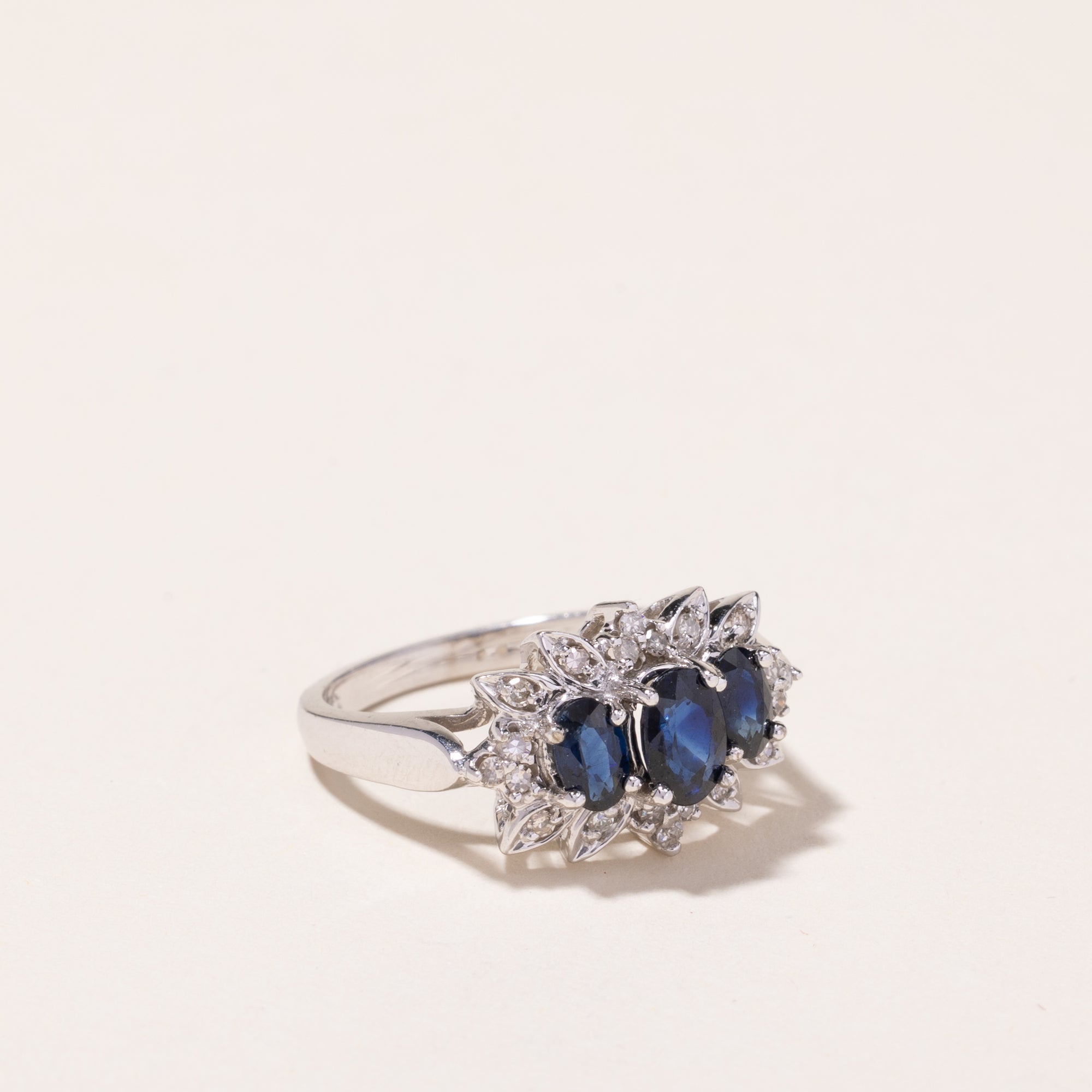 10k White Gold Sapphire & Diamond Ring | 0.84ctw, 0.18ctw | SZ 5.75