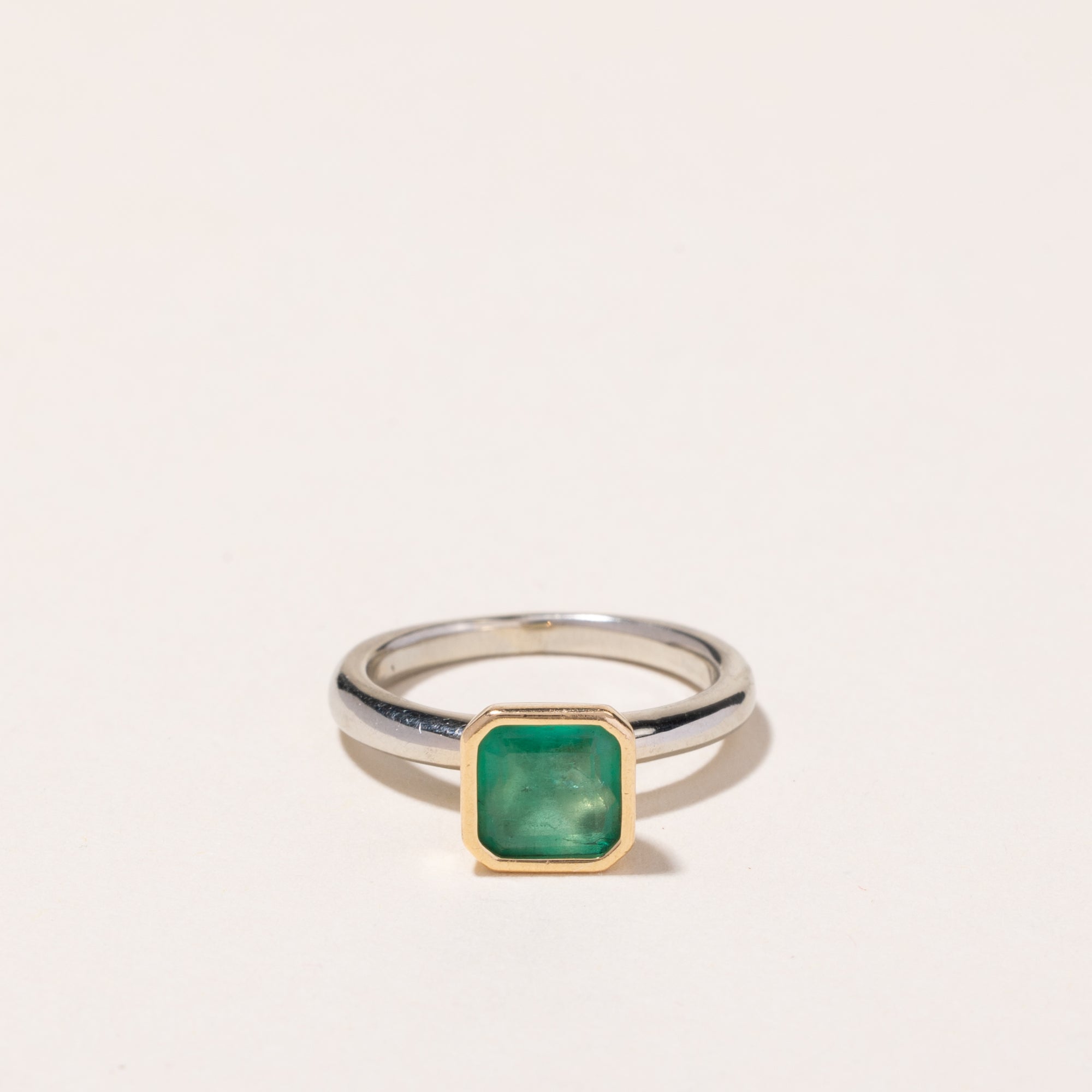 14k Two Tone Gold Emerald Ring | 1.06ctw | SZ 3.75