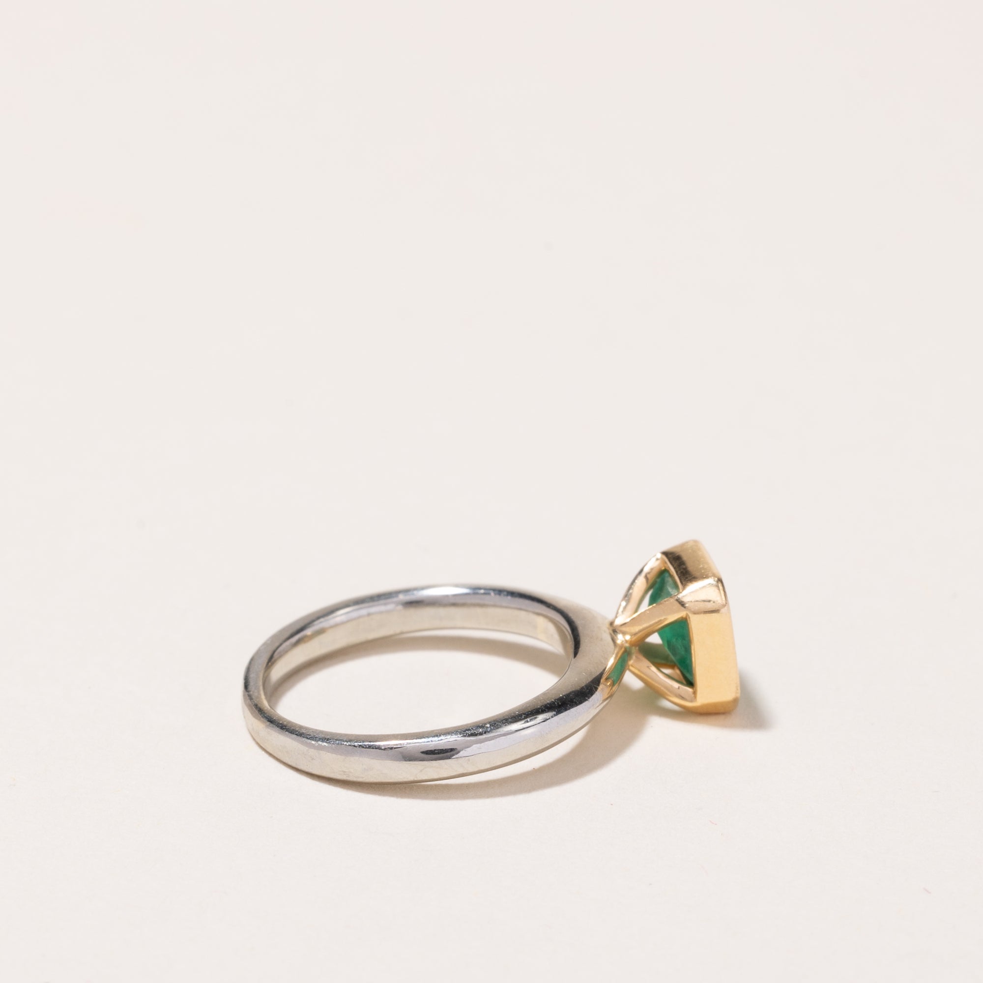 14k Two Tone Gold Emerald Ring | 1.06ctw | SZ 3.75