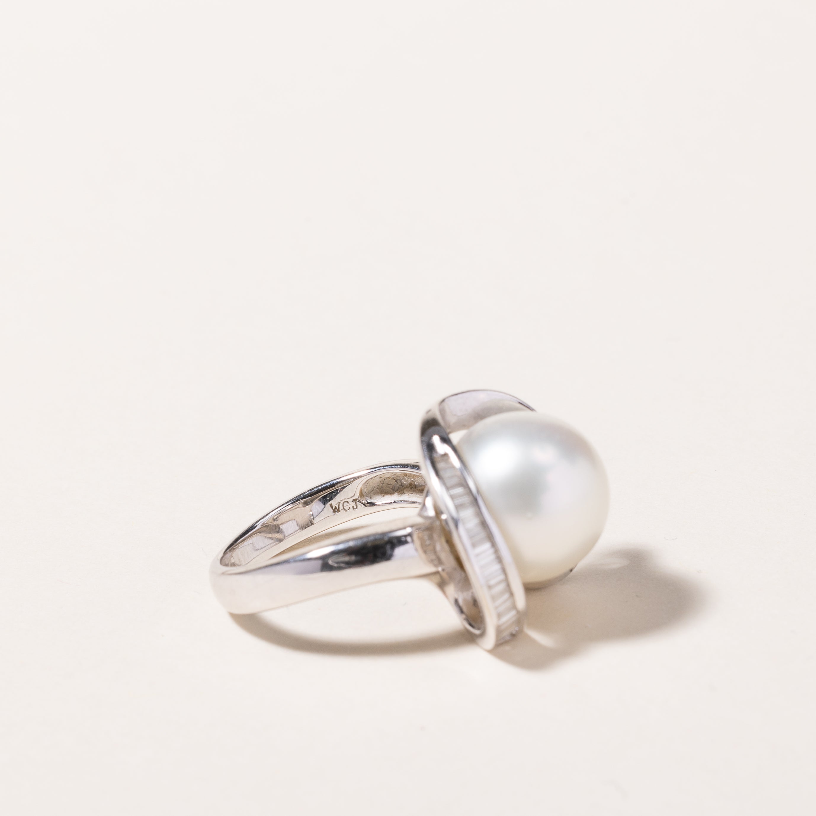 18k White Gold South Sea Pearl & Diamond Ring | 11.50mm, 0.52ctw | SZ 5.5