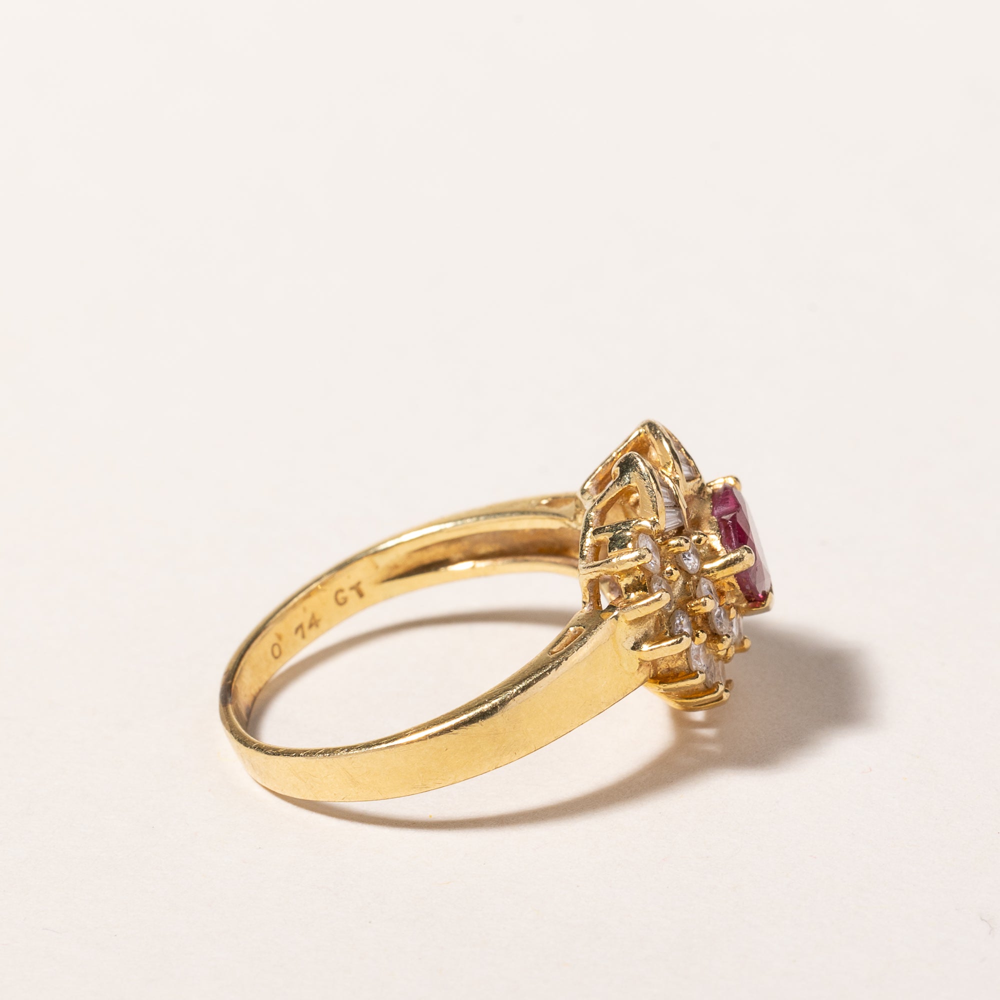 18k Yellow Gold Ruby & Diamond Ring | 0.74ct, 0.48ctw | SZ 5.75