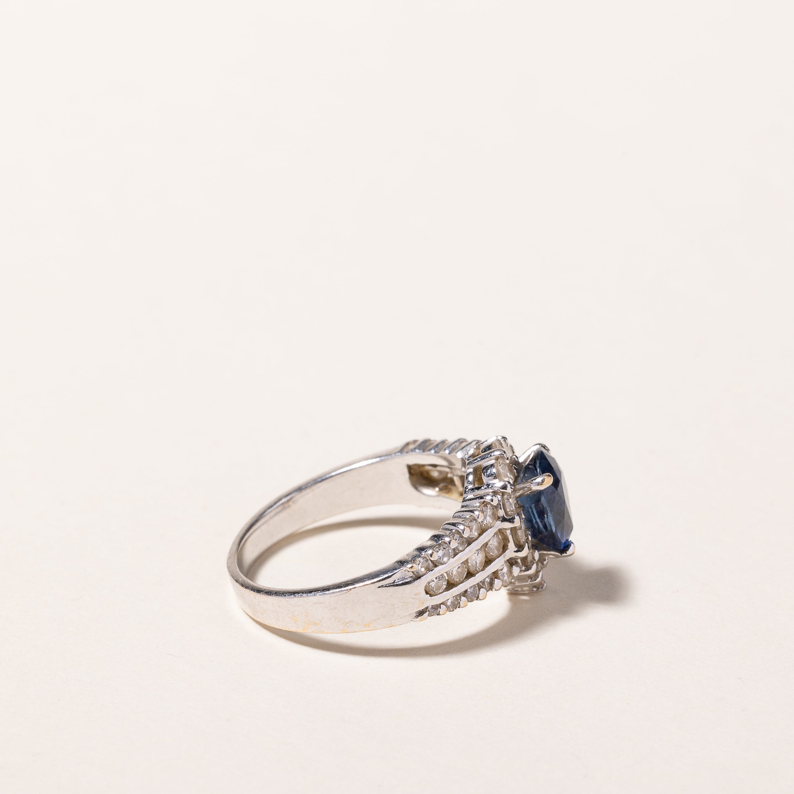18k White Gold Blue Sapphire and Diamond Ring | 1.28ct, 0.90ctw | SZ 6.25