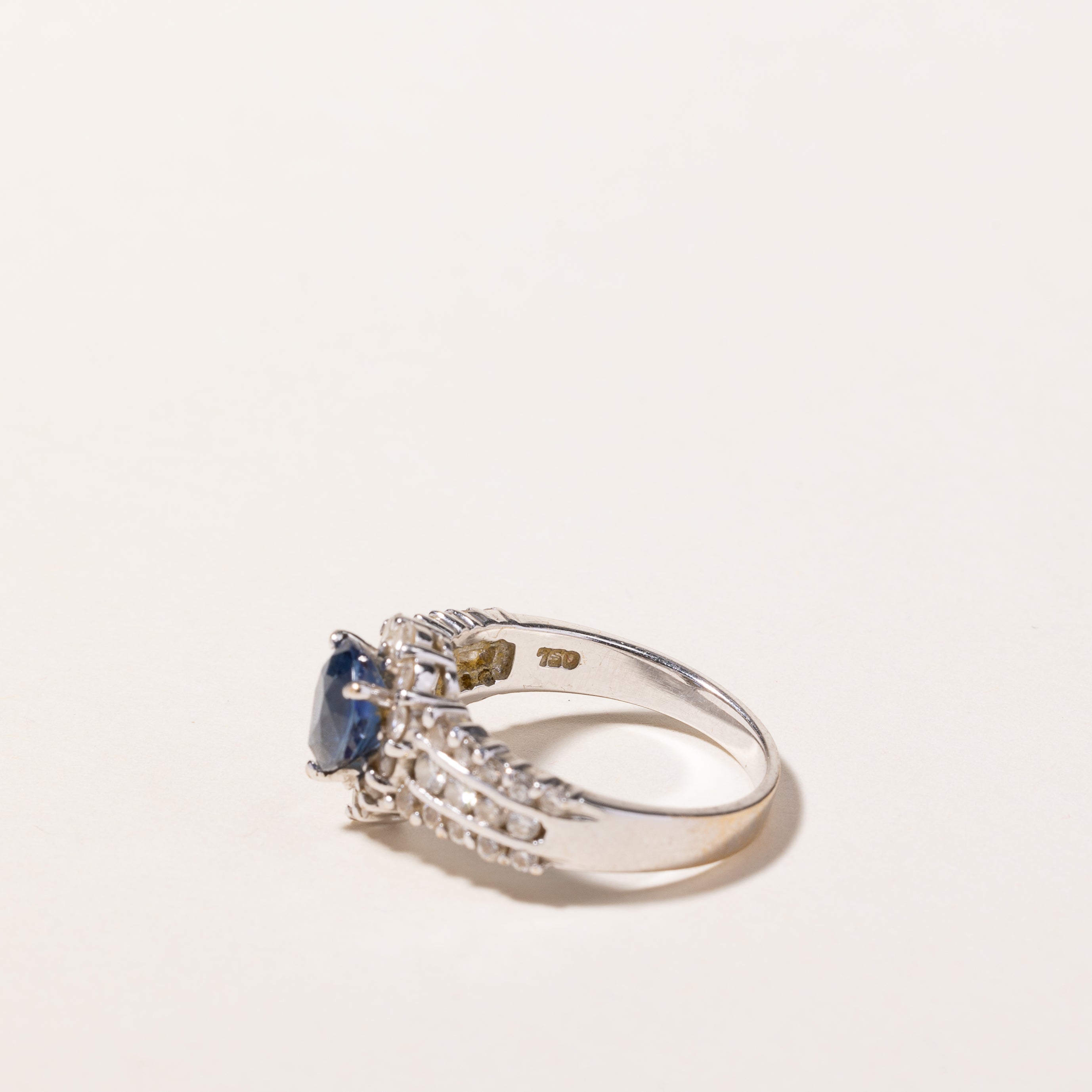 18k White Gold Blue Sapphire and Diamond Ring | 1.28ct, 0.90ctw | SZ 6.25