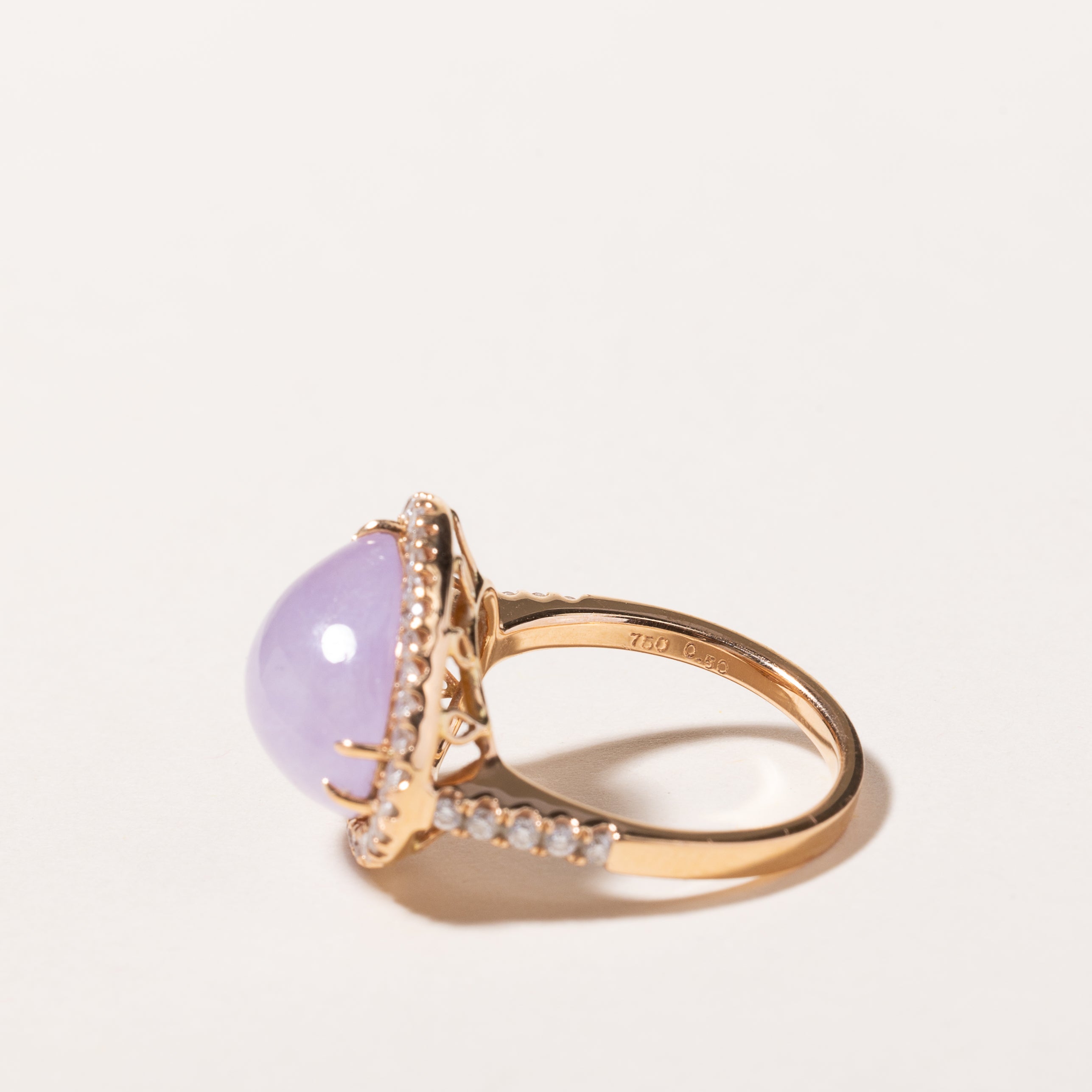 18k Rose Gold Lavender Jade and Diamond Ring | 13.90x12.20x8.00mm, 0.50ctw | SZ 6