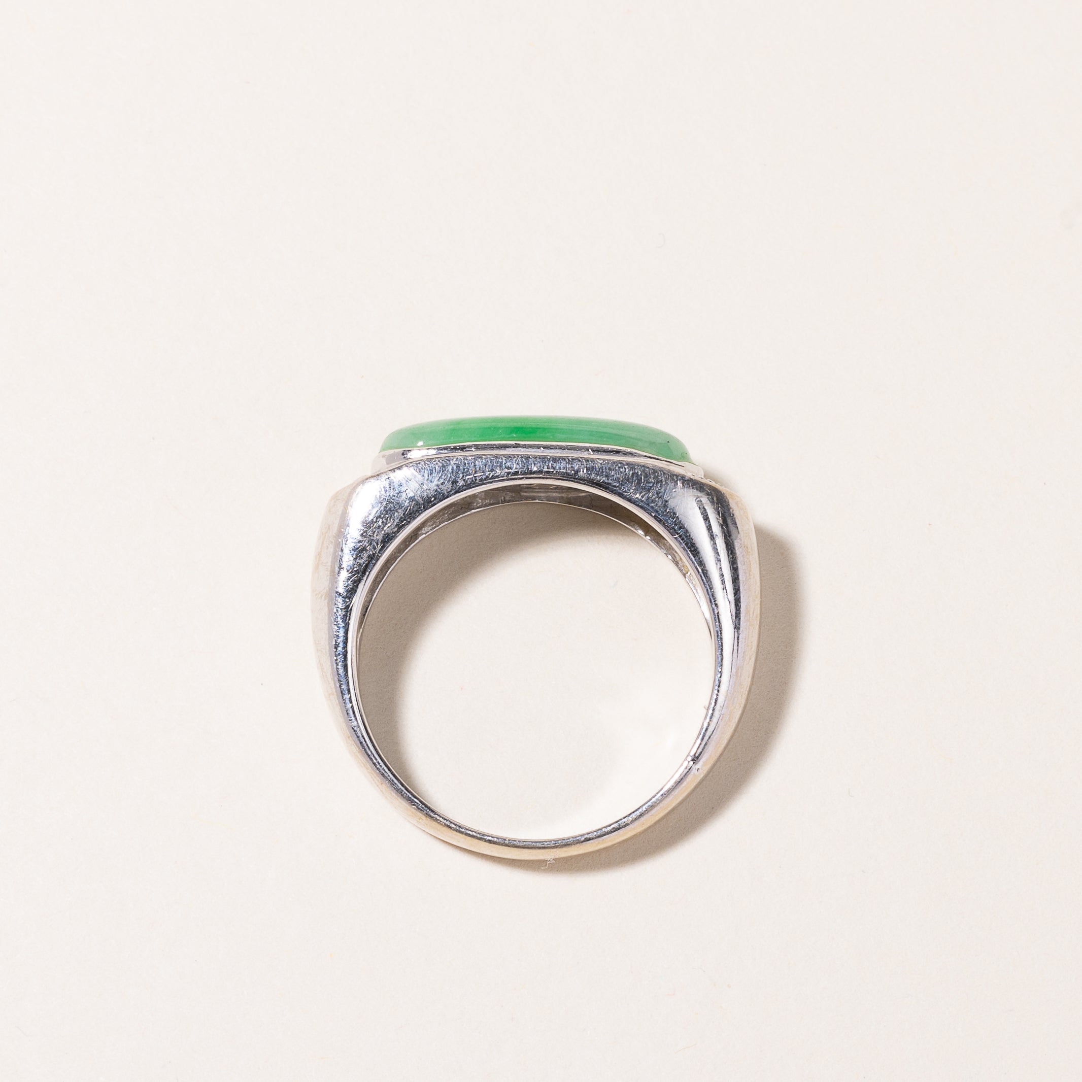 18k White Gold Jade & Diamond Ring | 17.50x7.00x2.30mm, 0.09ctw | SZ 9