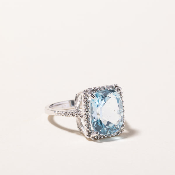 10k White Gold Blue Topaz and Diamond Ring | 7.14ct, 0.14ctw | SZ 7