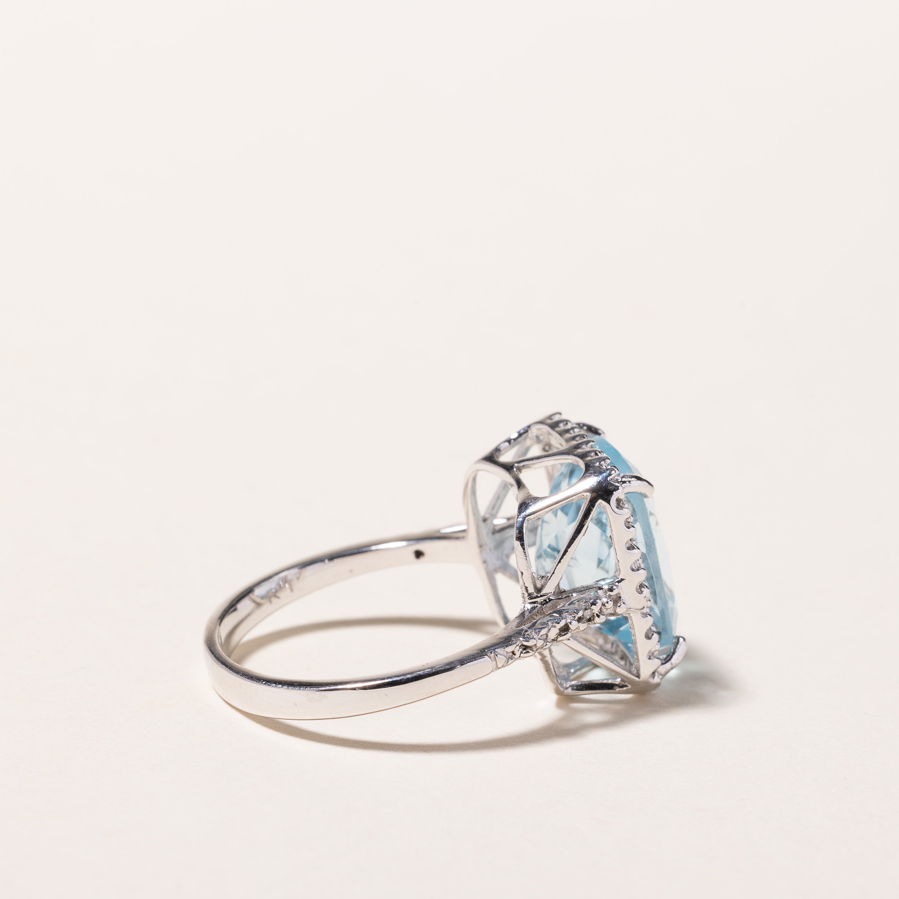 10k White Gold Blue Topaz and Diamond Ring | 7.14ct, 0.14ctw | SZ 7