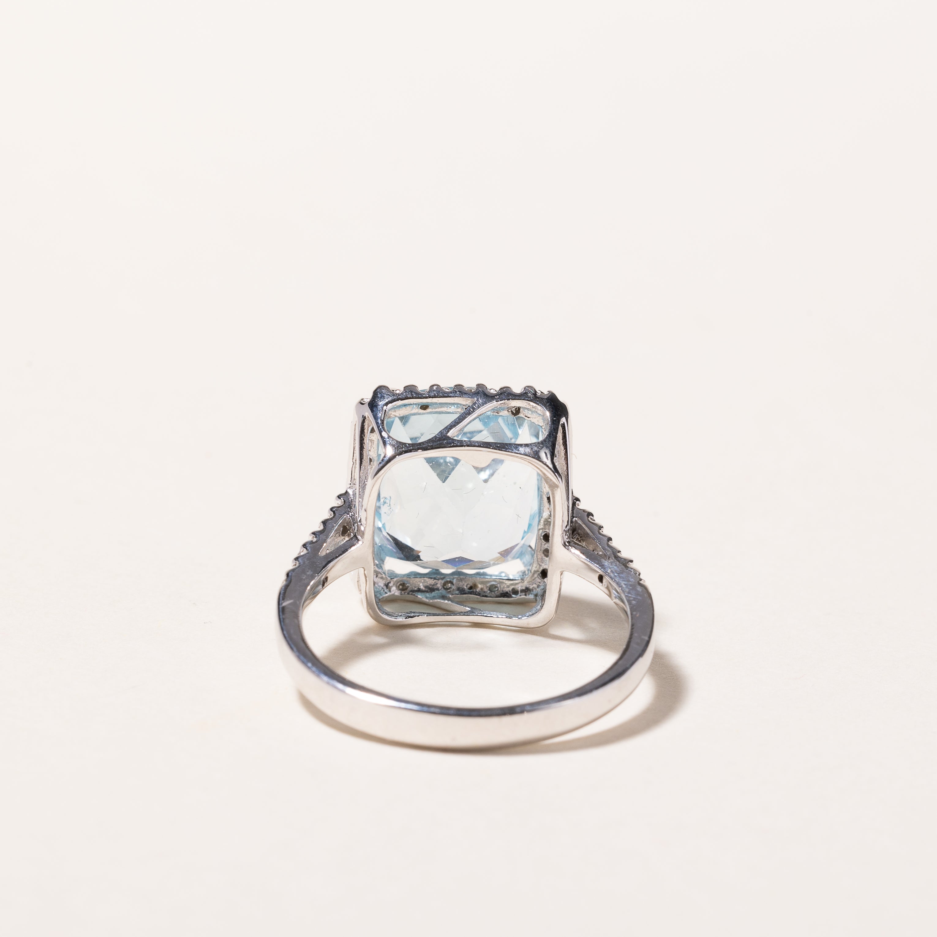 10k White Gold Blue Topaz and Diamond Ring | 7.14ct, 0.14ctw | SZ 7