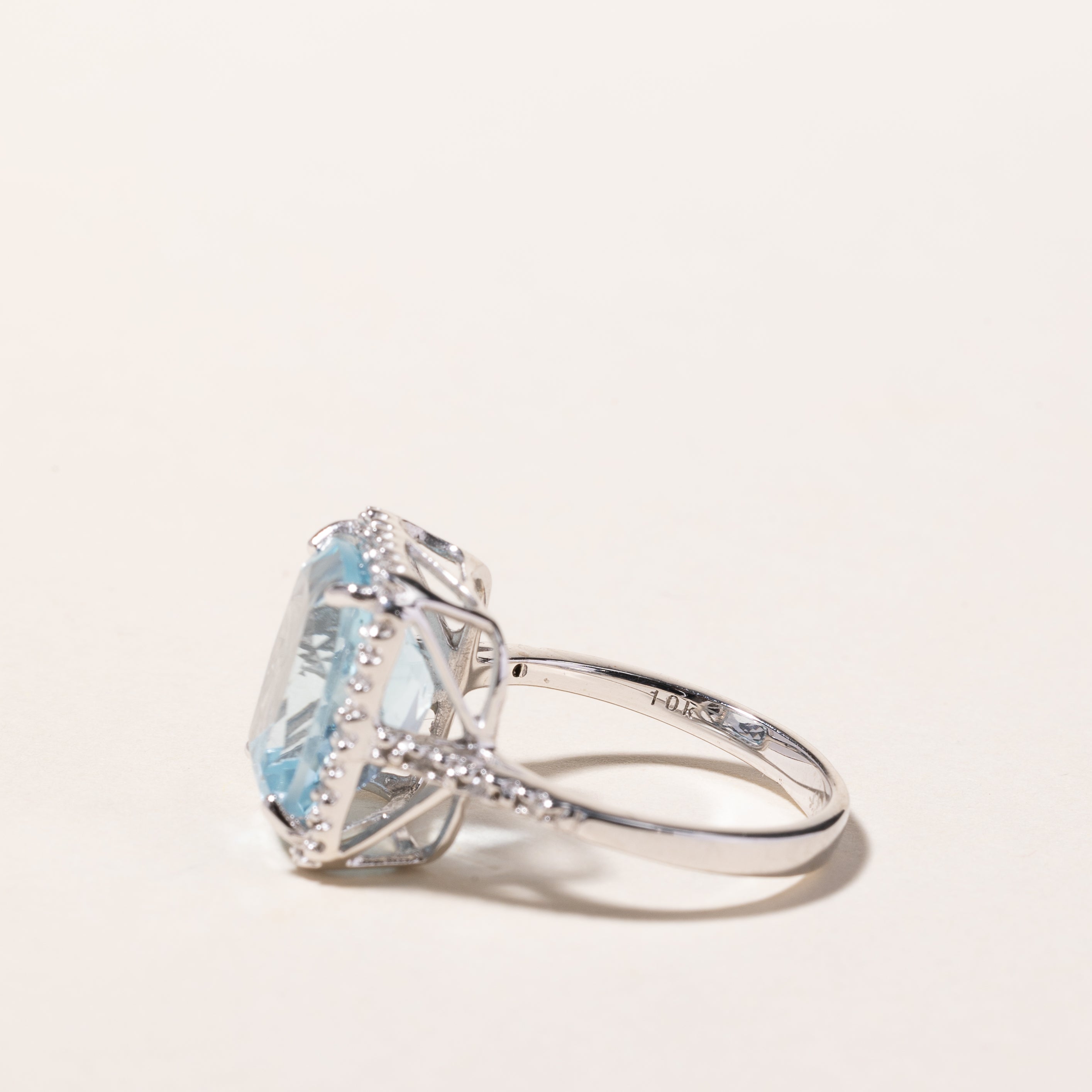 10k White Gold Blue Topaz and Diamond Ring | 7.14ct, 0.14ctw | SZ 7