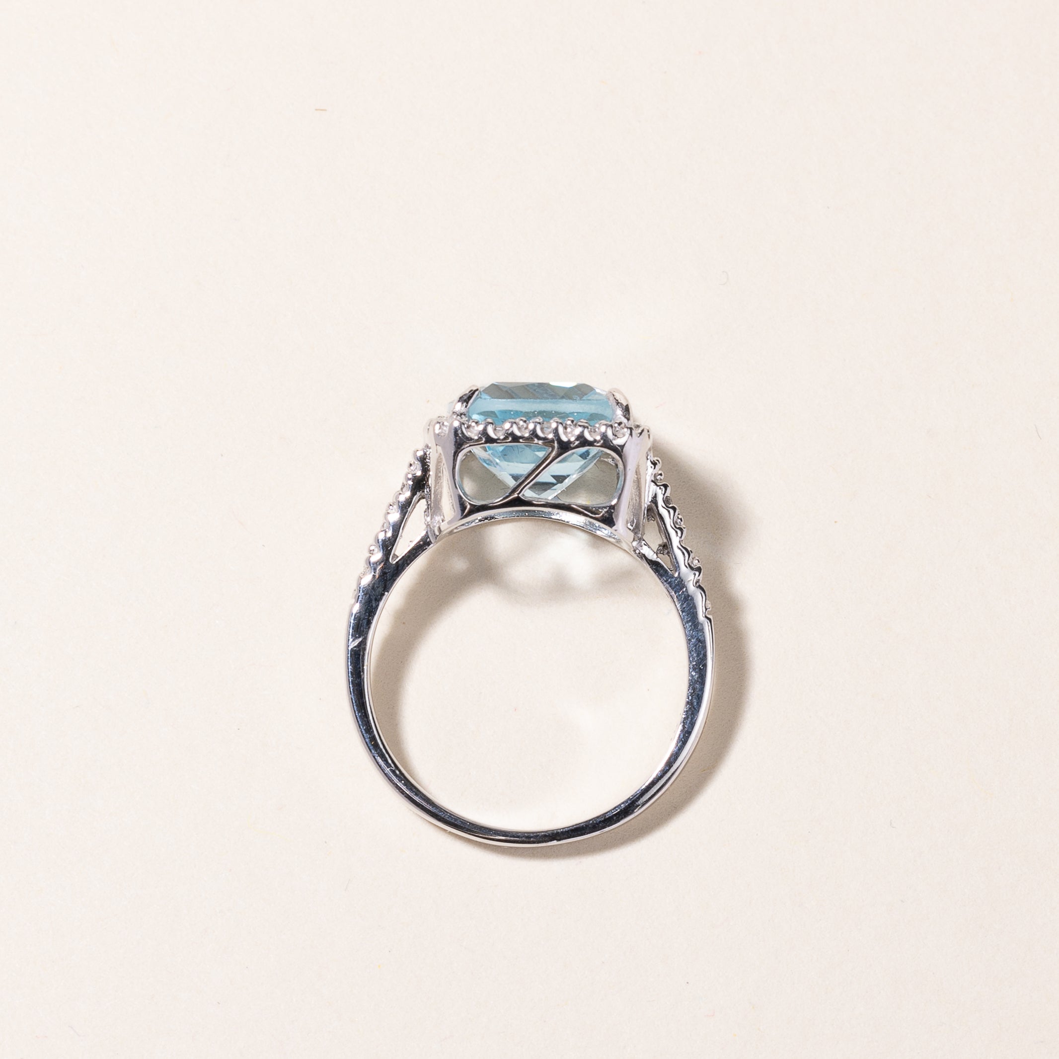 10k White Gold Blue Topaz and Diamond Ring | 7.14ct, 0.14ctw | SZ 7