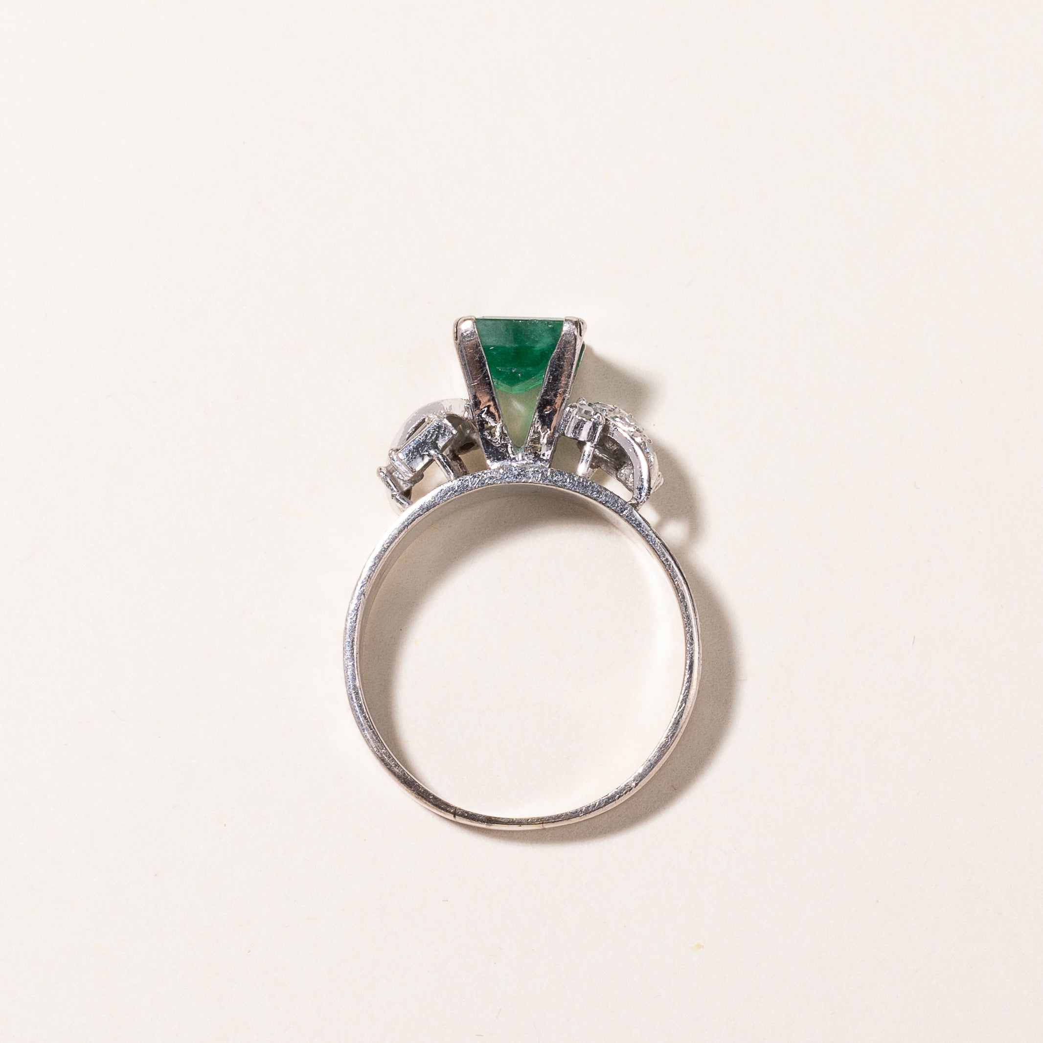 14k White Gold Emerald and Diamond Ring | 1.67ct, 0.17ctw | SZ 7.75