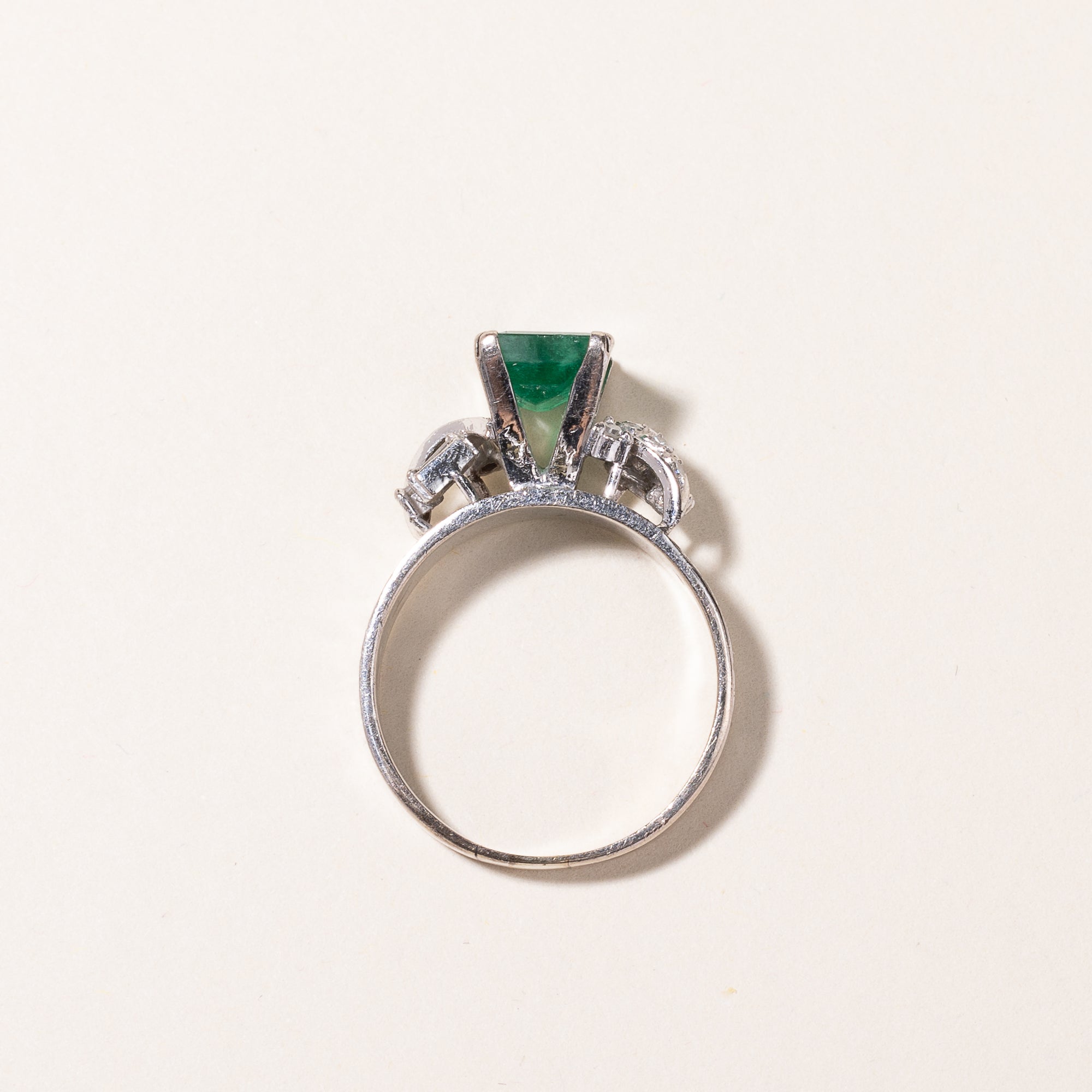 14k White Gold Emerald and Diamond Ring | 1.67ct, 0.17ctw | SZ 7.75