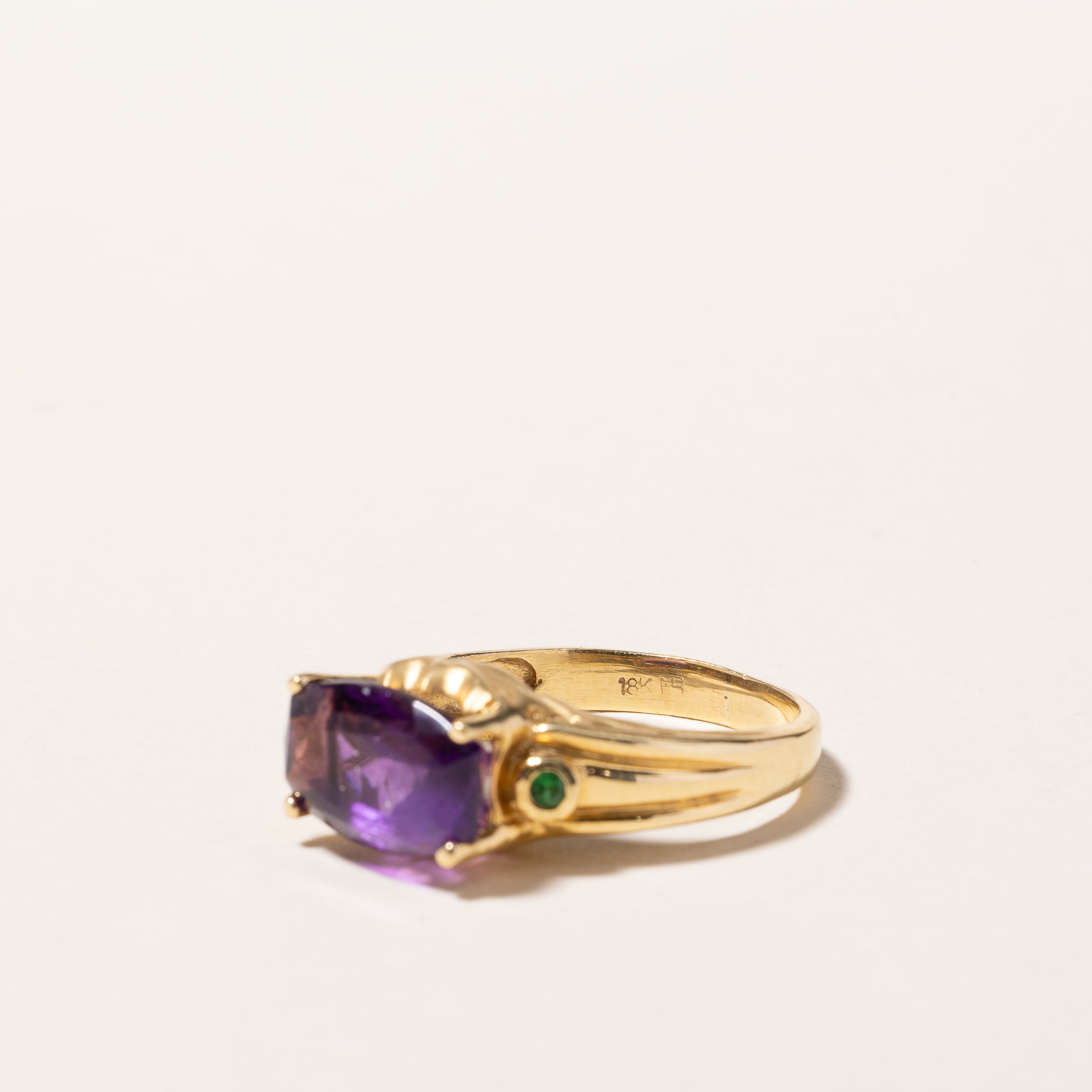 18k Yellow Gold Amethyst & Tsavorite Ring | 3.33ct, 0.08ctw | SZ 7.5