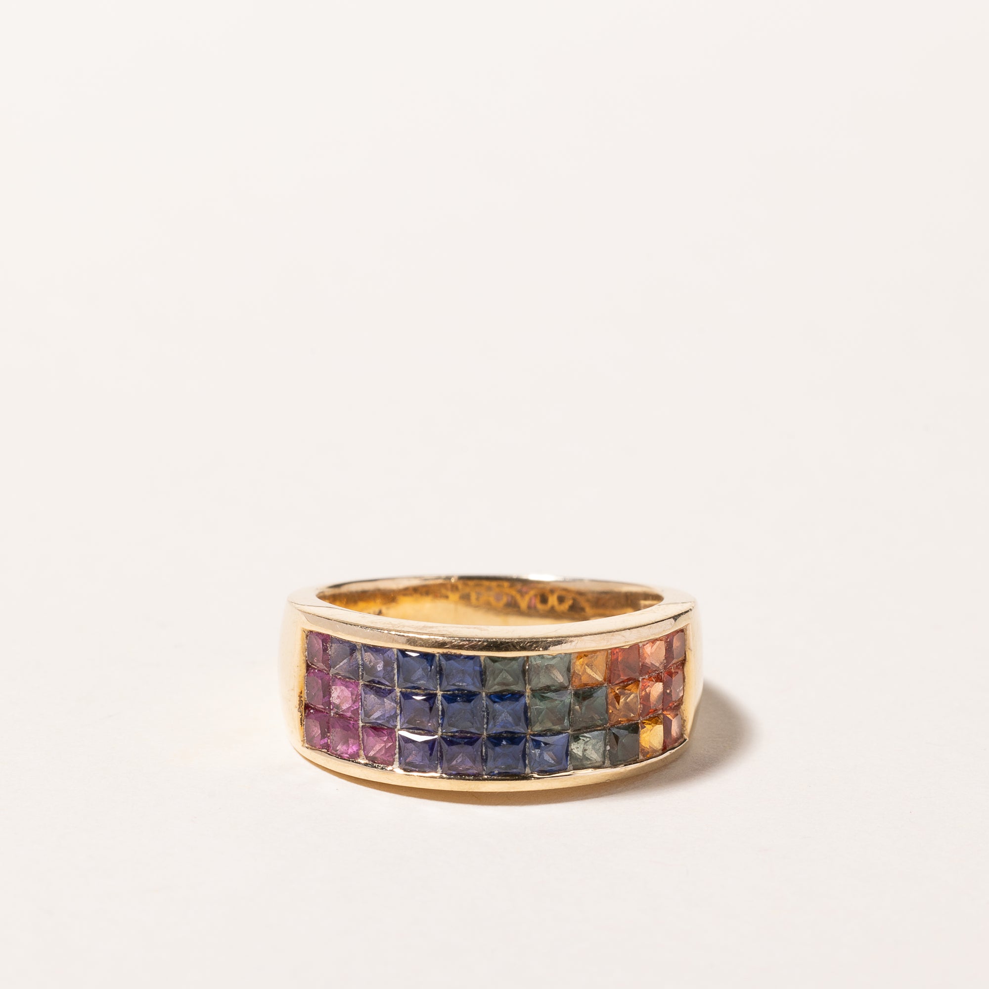 14k Yellow Gold Multi Color Sapphire Ring | 1.75ctw | SZ 7.75