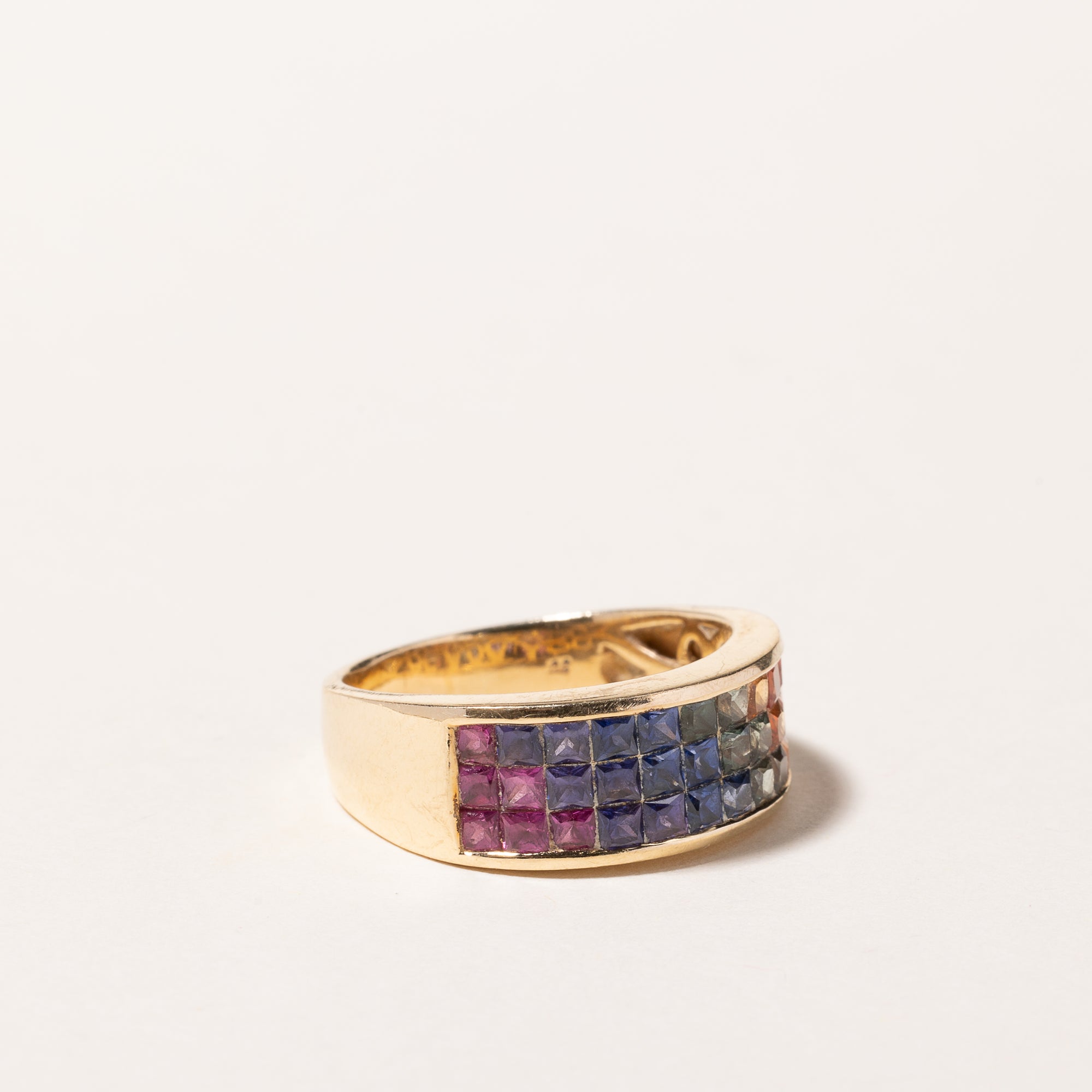 14k Yellow Gold Multi Color Sapphire Ring | 1.75ctw | SZ 7.75