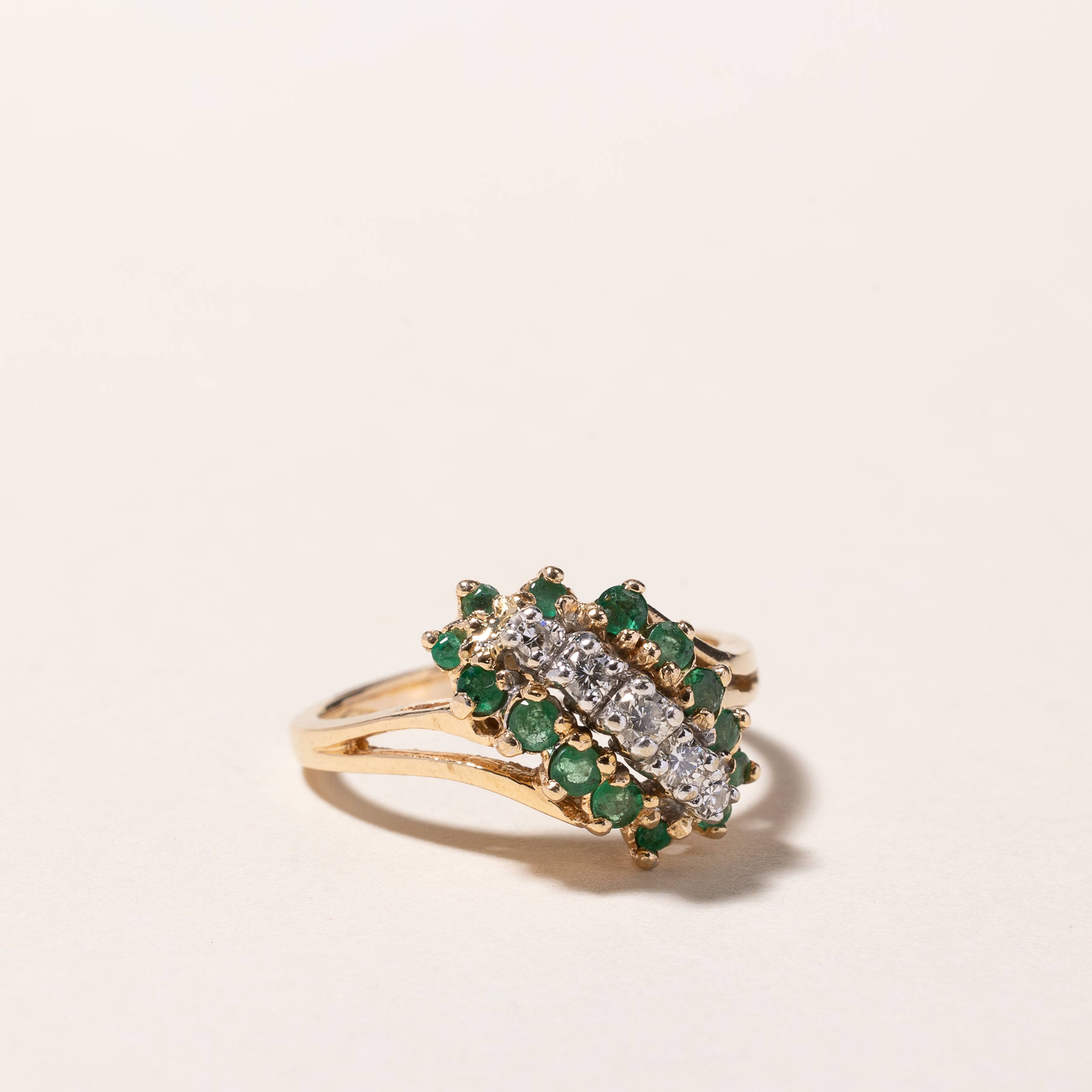 14k Yellow Gold Emerald & Diamond Ring | 0.24ctw, 0.13ctw | SZ 6.5