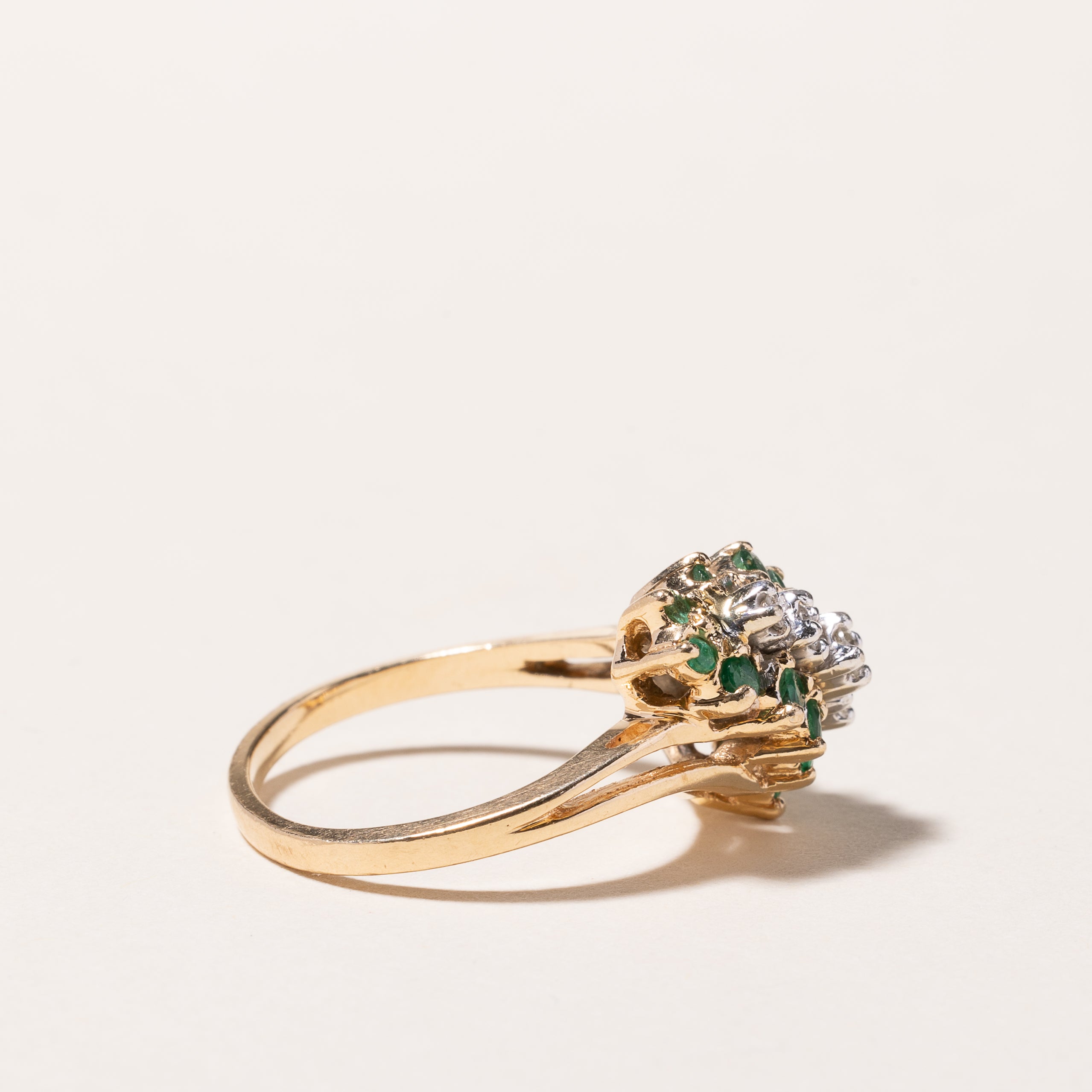 14k Yellow Gold Emerald & Diamond Ring | 0.24ctw, 0.13ctw | SZ 6.5