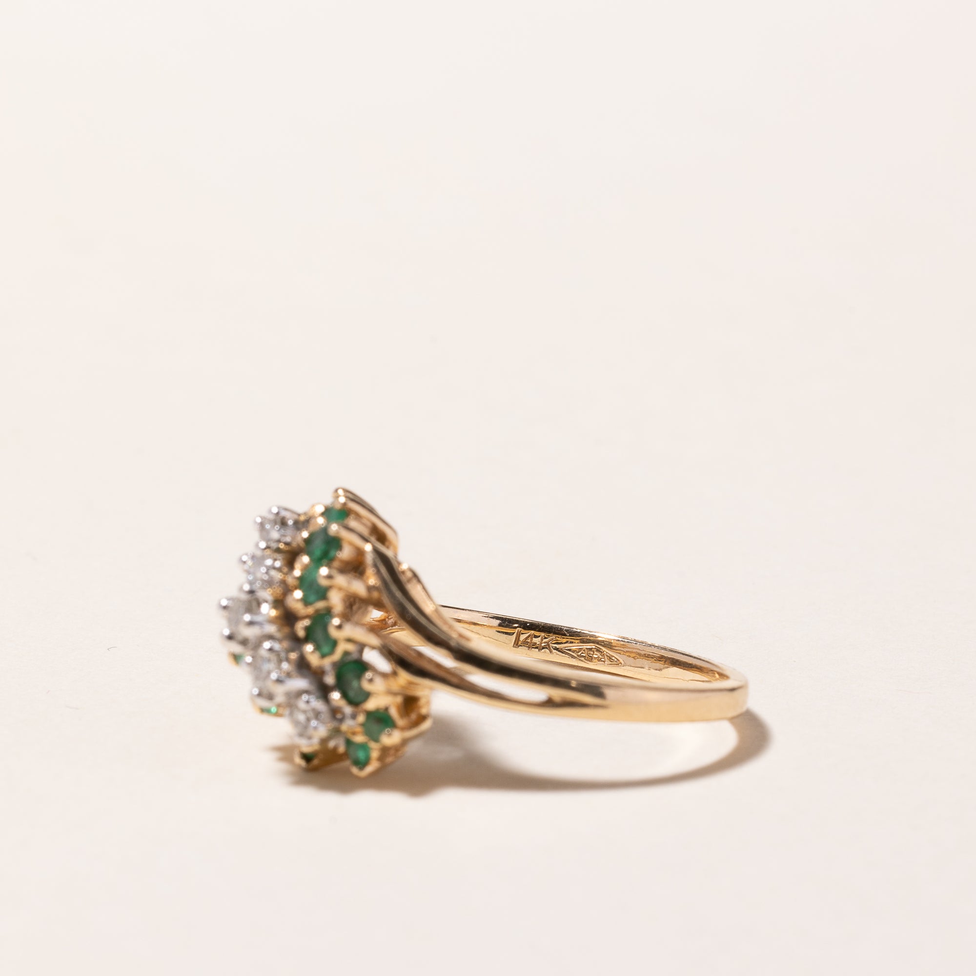 14k Yellow Gold Emerald & Diamond Ring | 0.24ctw, 0.13ctw | SZ 6.5