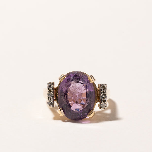 14k Yellow Gold Amethyst and Diamond Ring | 6.11ct, 0.16ctw | SZ 6.25