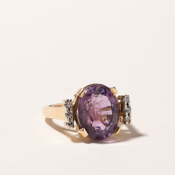 14k Yellow Gold Amethyst and Diamond Ring | 6.11ct, 0.16ctw | SZ 6.25