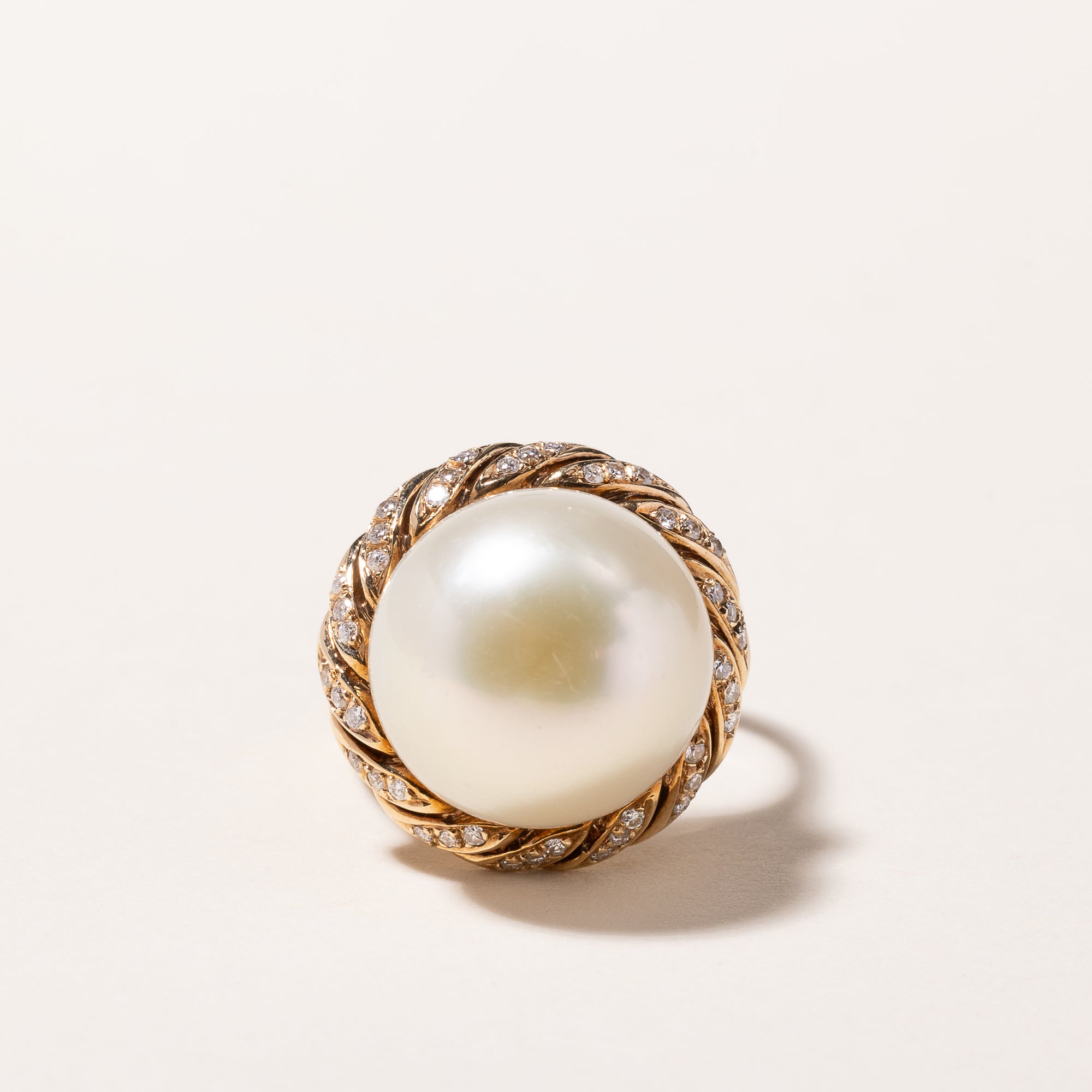 18k Yellow Gold South Sea Pearl & Diamond Ring | 15.10-13.80mm, 0.27ctw | SZ 7