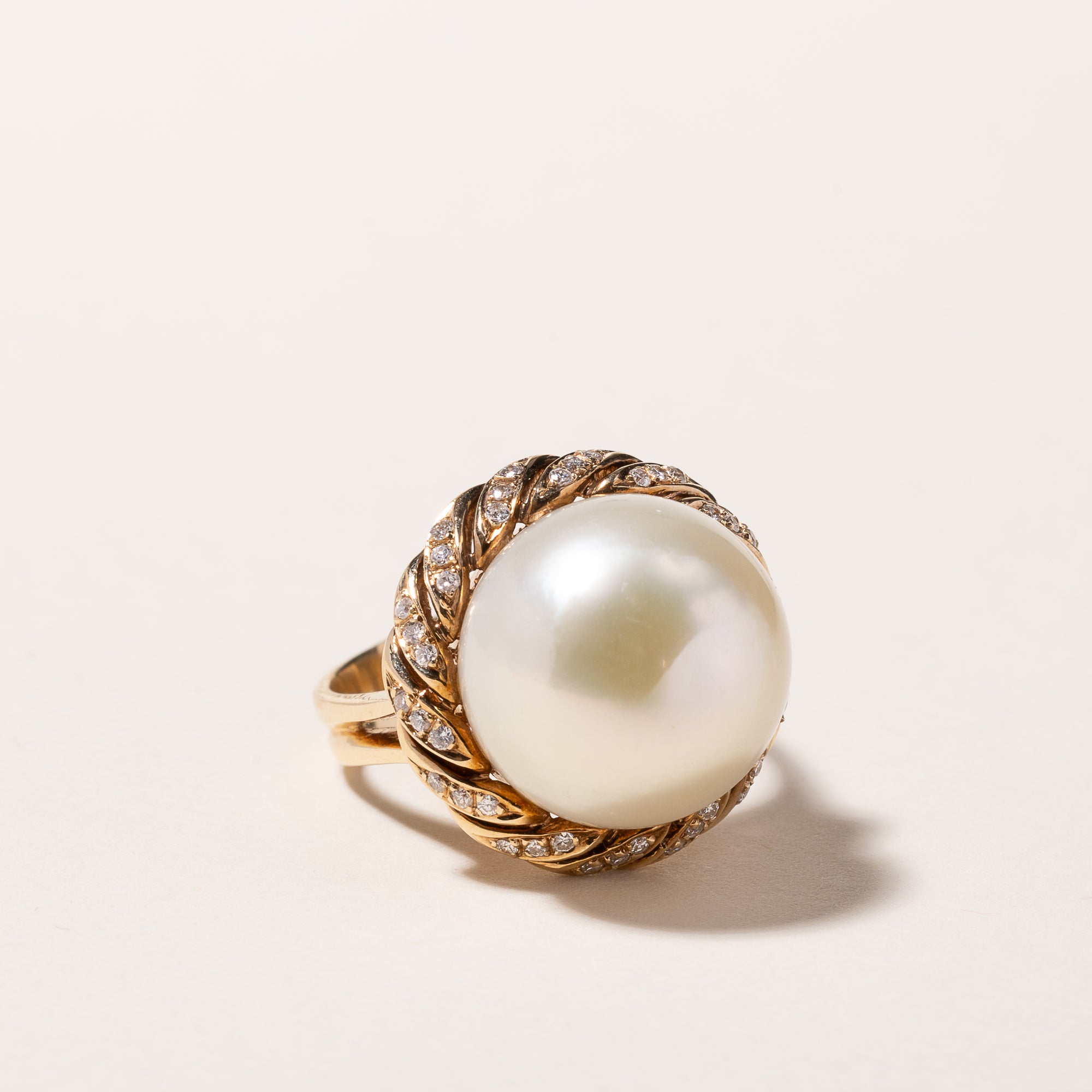 18k Yellow Gold South Sea Pearl & Diamond Ring | 15.10-13.80mm, 0.27ctw | SZ 7