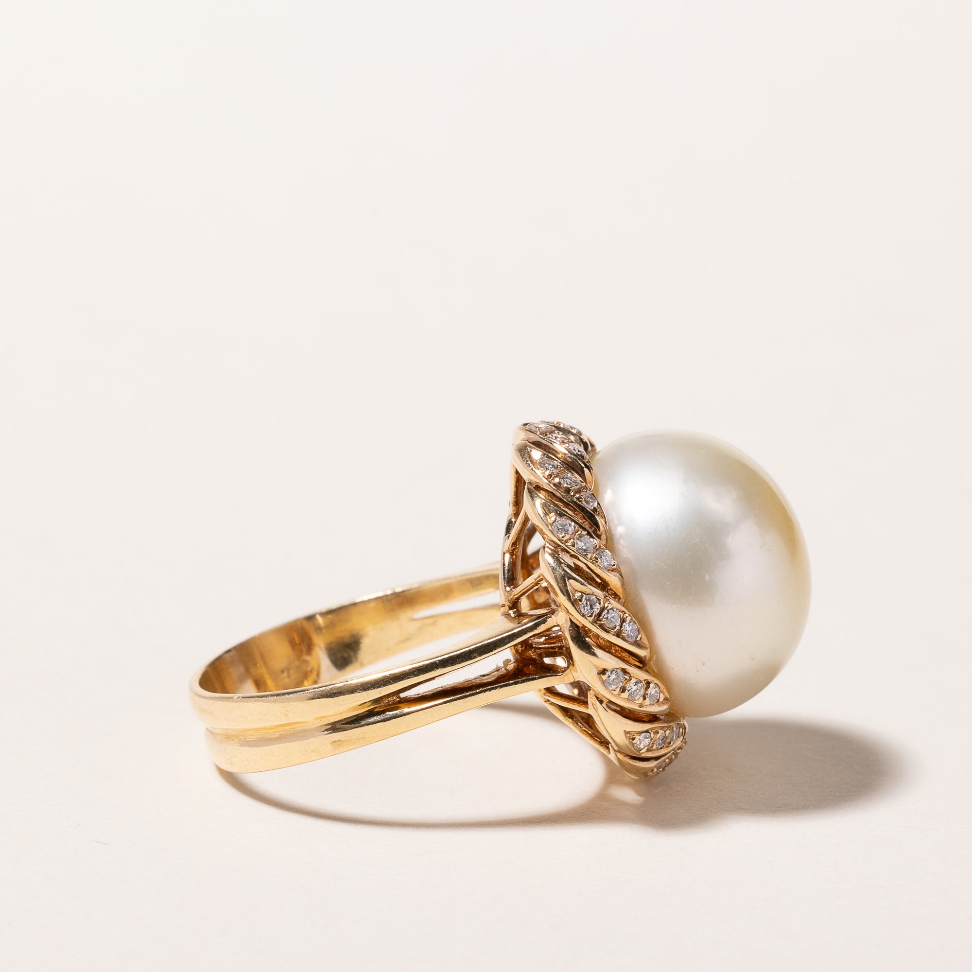 18k Yellow Gold South Sea Pearl & Diamond Ring | 15.10-13.80mm, 0.27ctw | SZ 7