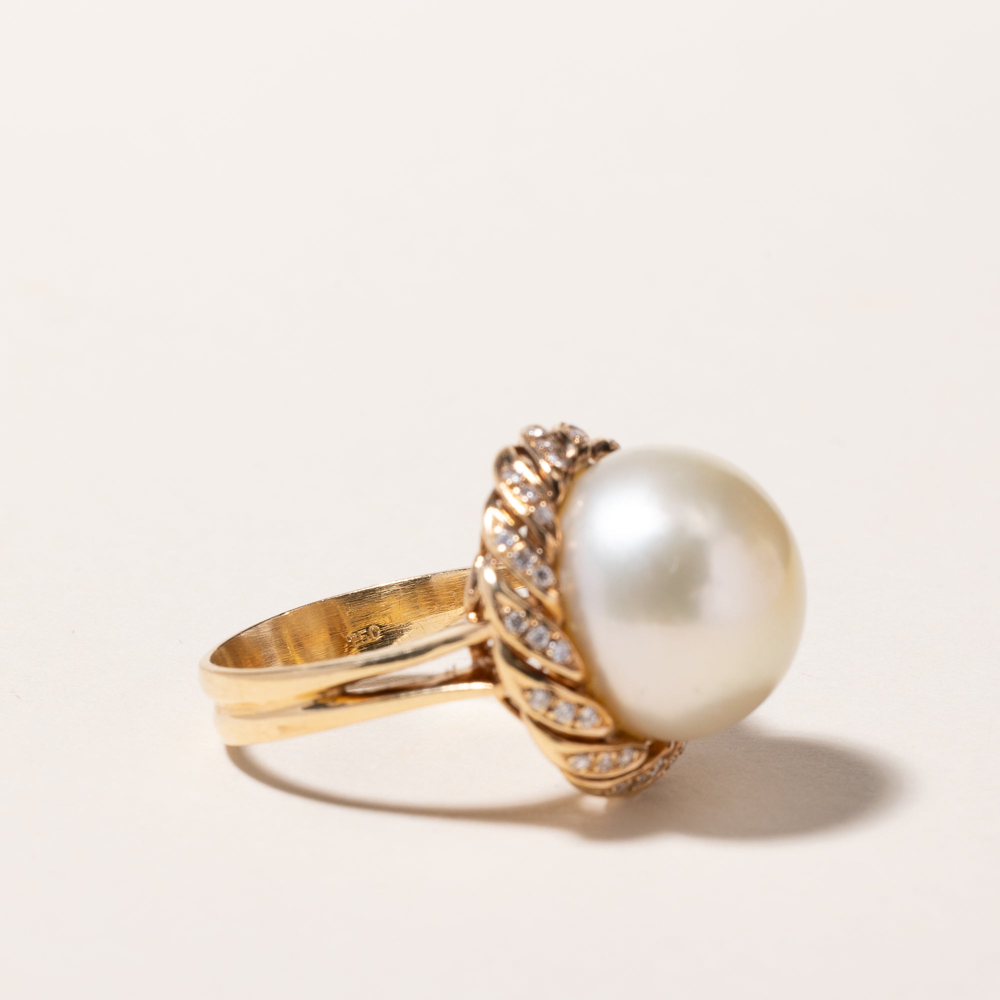 18k Yellow Gold South Sea Pearl & Diamond Ring | 15.10-13.80mm, 0.27ctw | SZ 7