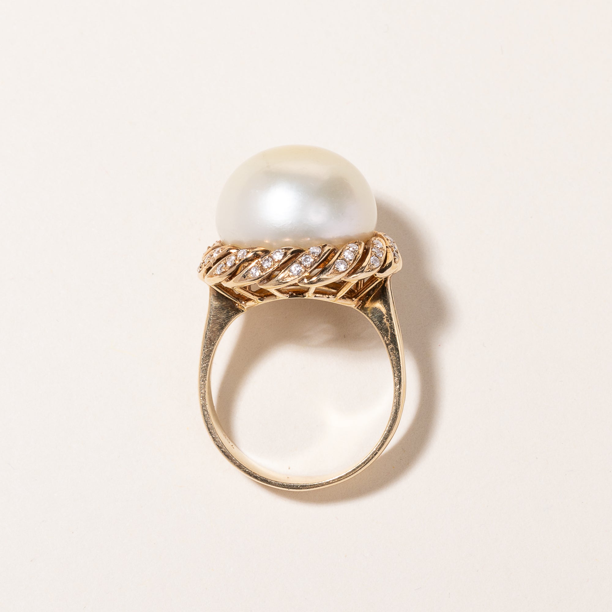 18k Yellow Gold South Sea Pearl & Diamond Ring | 15.10-13.80mm, 0.27ctw | SZ 7