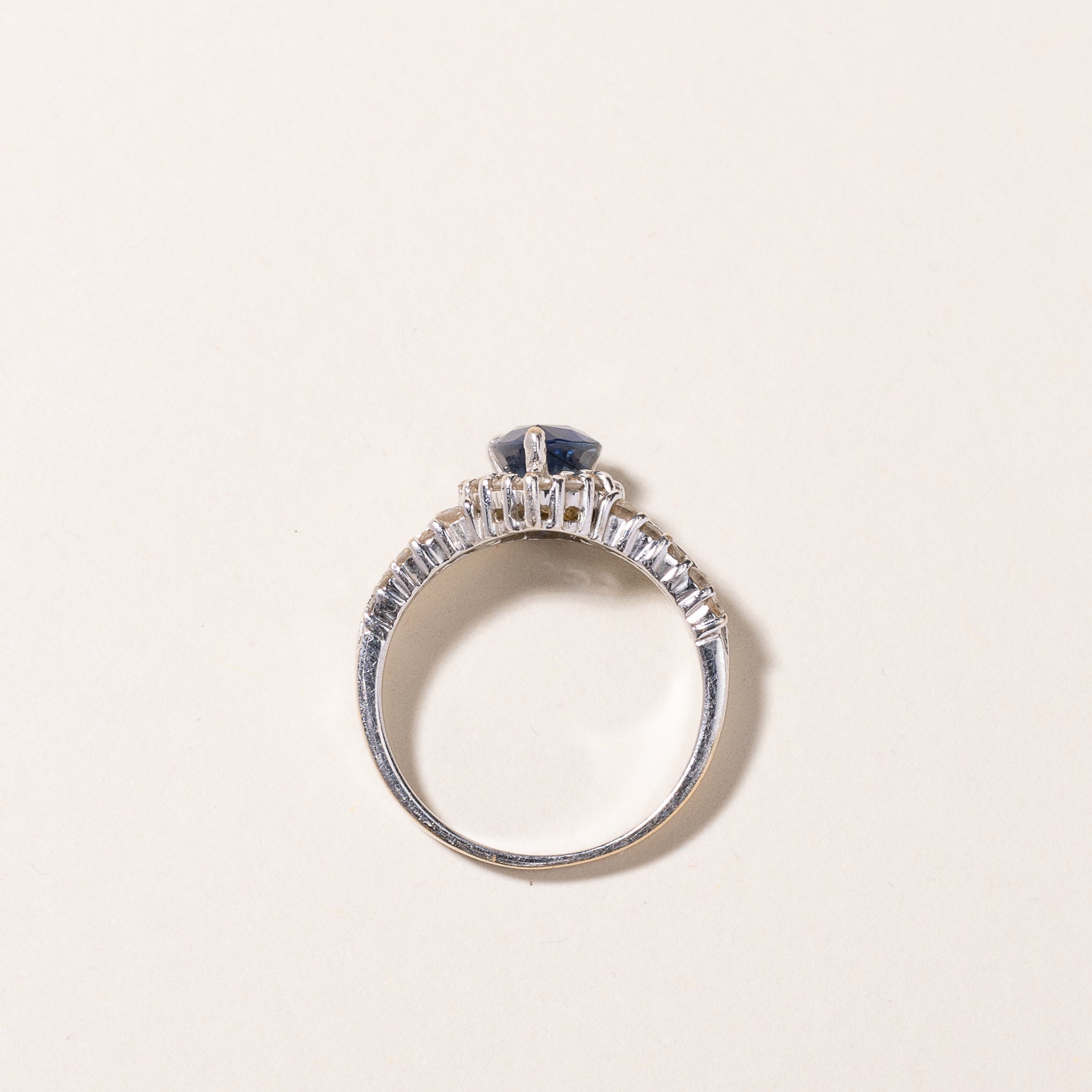 18k White Gold Blue Sapphire and Diamond Ring | 1.28ct, 0.90ctw | SZ 6.25