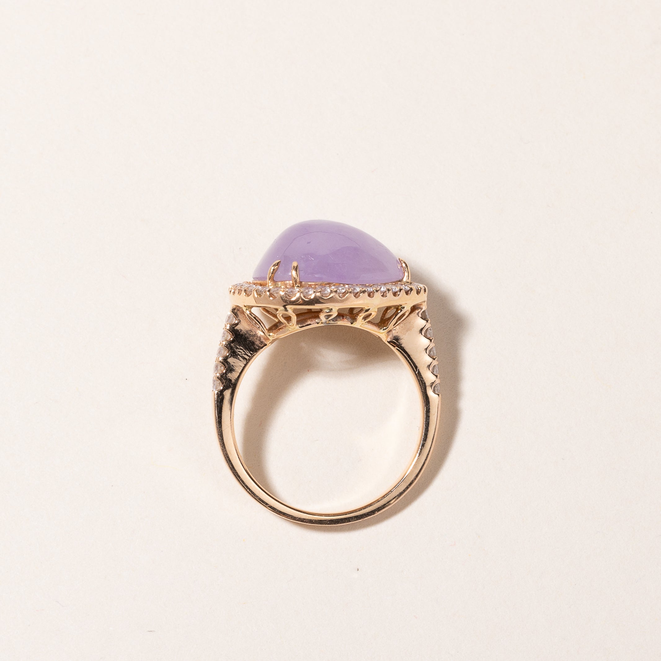 18k Rose Gold Lavender Jade and Diamond Ring | 13.90x12.20x8.00mm, 0.50ctw | SZ 6