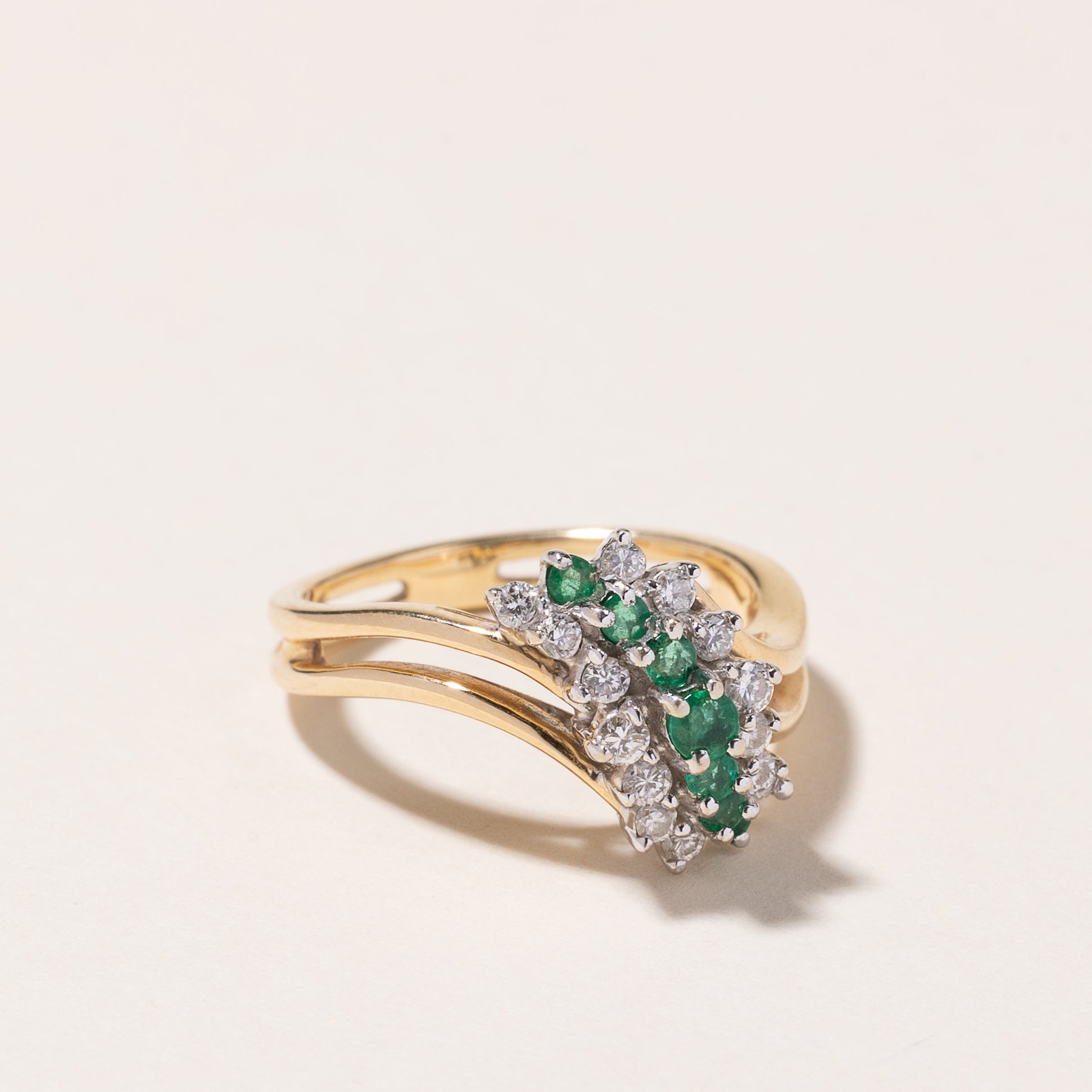 14K Gold Emerald and Diamond Ring | 0.18ctw, 0.32ctw | SZ 6.5