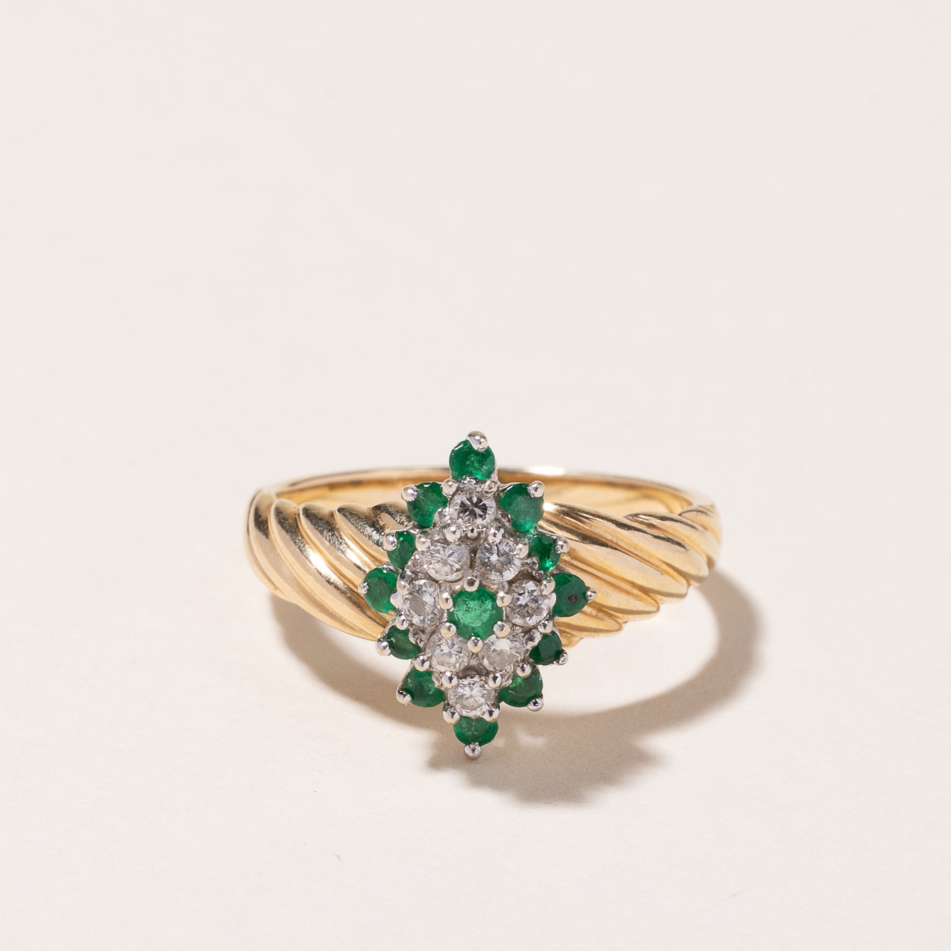 14K Yellow Gold Emerald & Diamond Ring | 0.30ctw, 0.22ctw | SZ 7.25