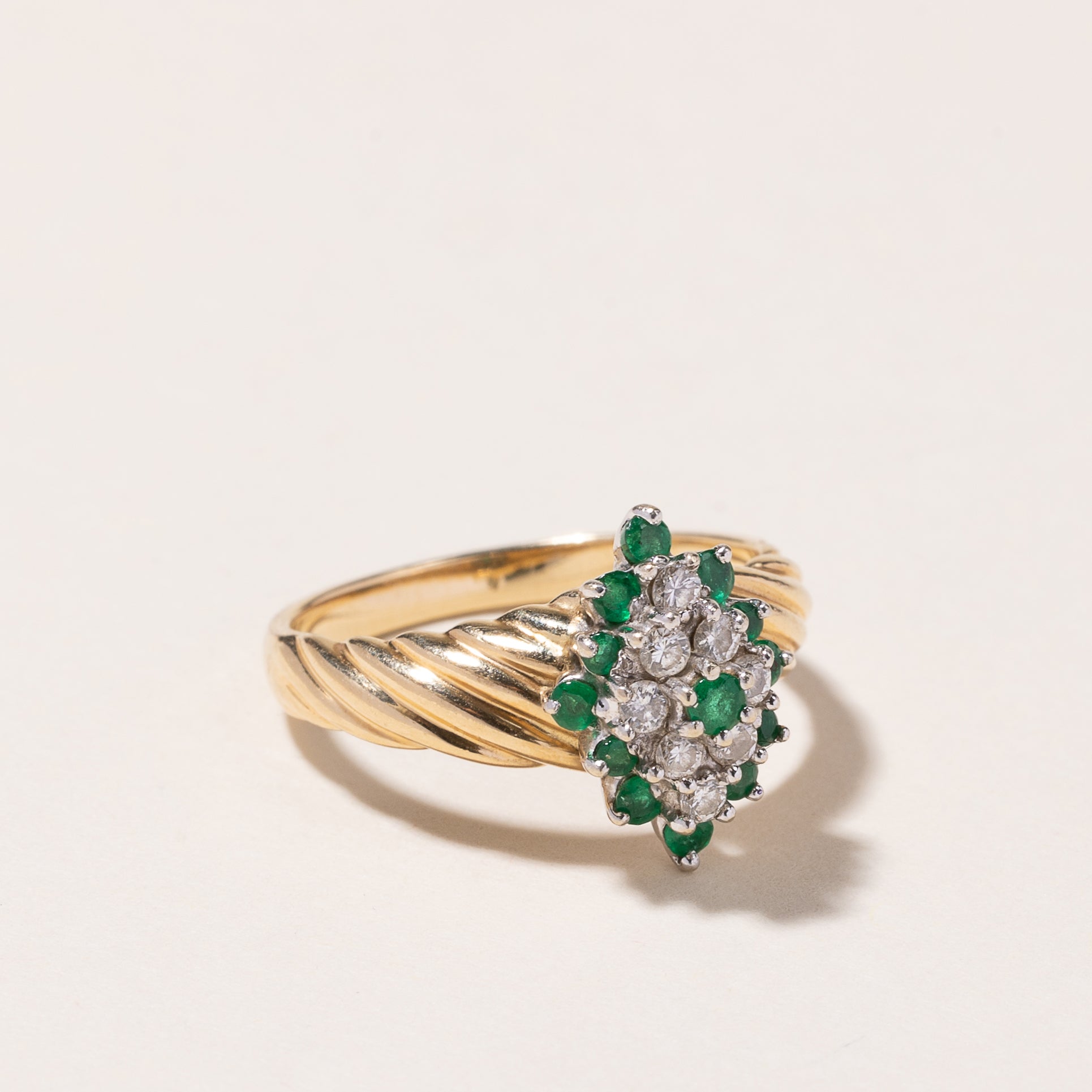 14K Yellow Gold Emerald & Diamond Ring | 0.30ctw, 0.22ctw | SZ 7.25