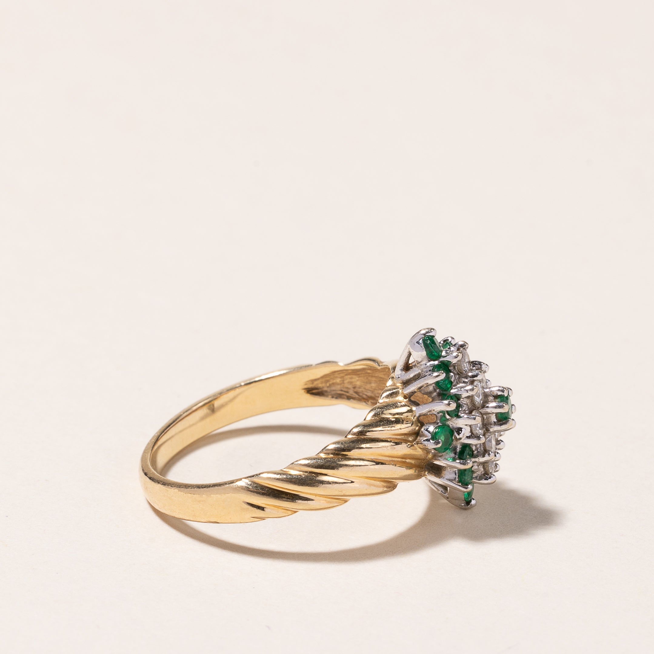 14K Yellow Gold Emerald & Diamond Ring | 0.30ctw, 0.22ctw | SZ 7.25