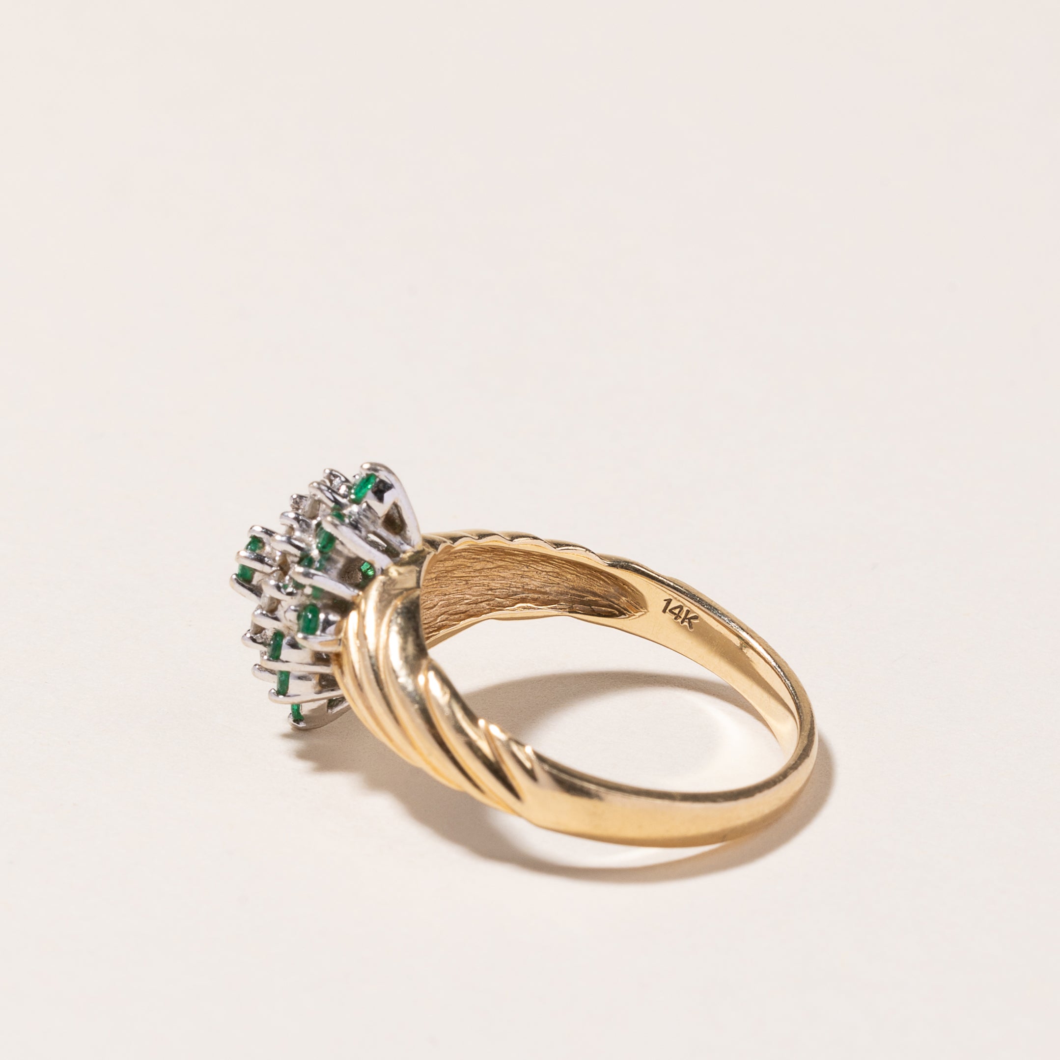 14K Yellow Gold Emerald & Diamond Ring | 0.30ctw, 0.22ctw | SZ 7.25