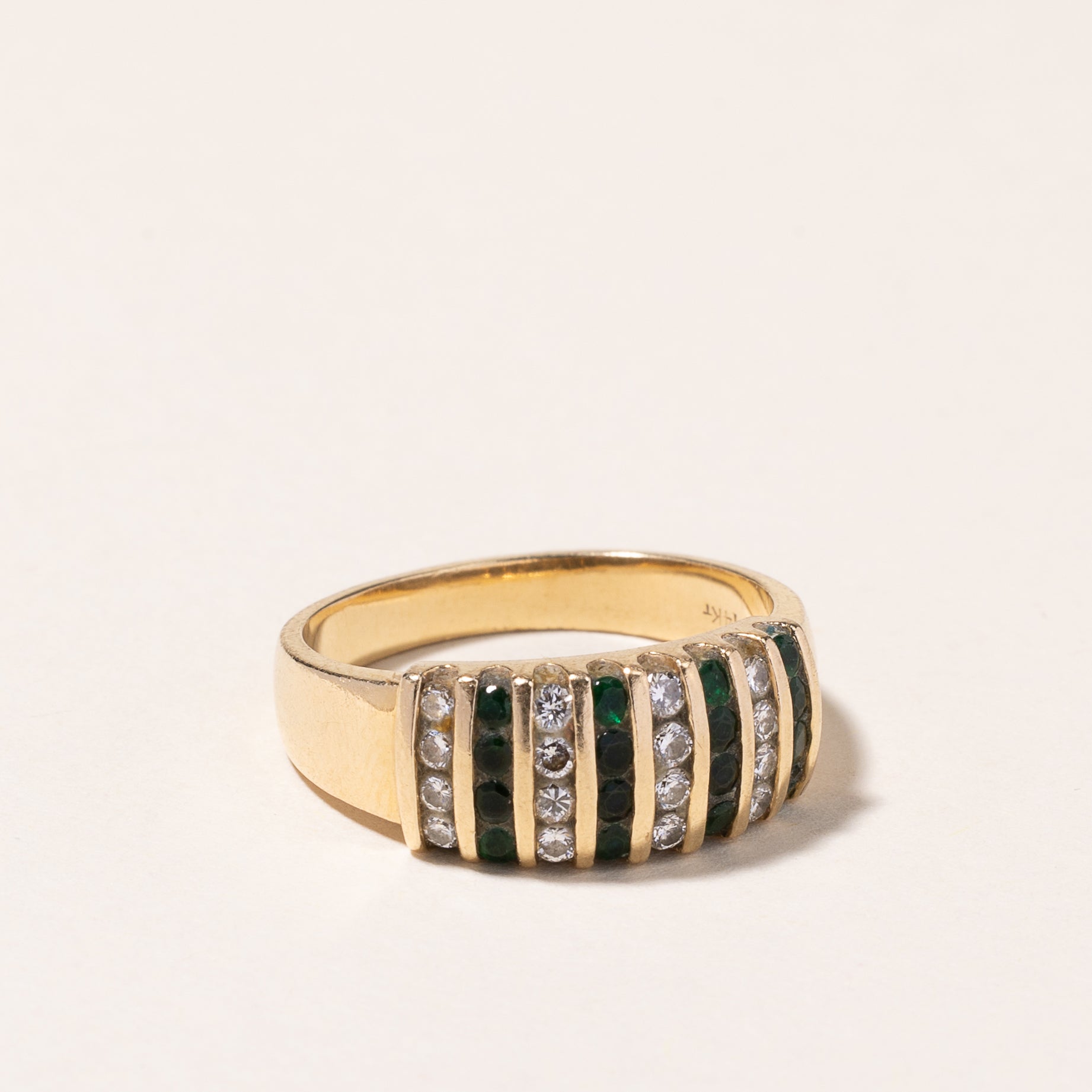 14K Yellow Gold Emerald & Diamond Ring | 0.27ctw, 0.32ctw | SZ 6