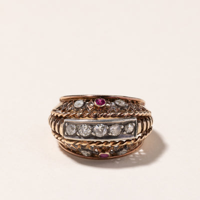 18K Yellow Gold Ruby & Diamond Ring | 0.12ctw, 0.62ctw | SZ 9.5