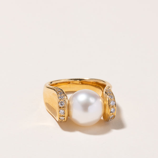 18K Yellow Gold South Sea Pearl & Diamond Ring | 11.50-11.80mm, 0.30ctw | SZ 6