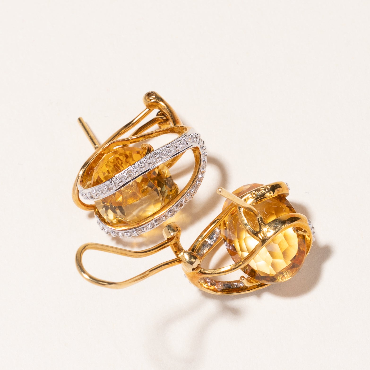 18k Yellow Gold Citrine & Diamond Earring | 10.73ctw, 0.13ctw