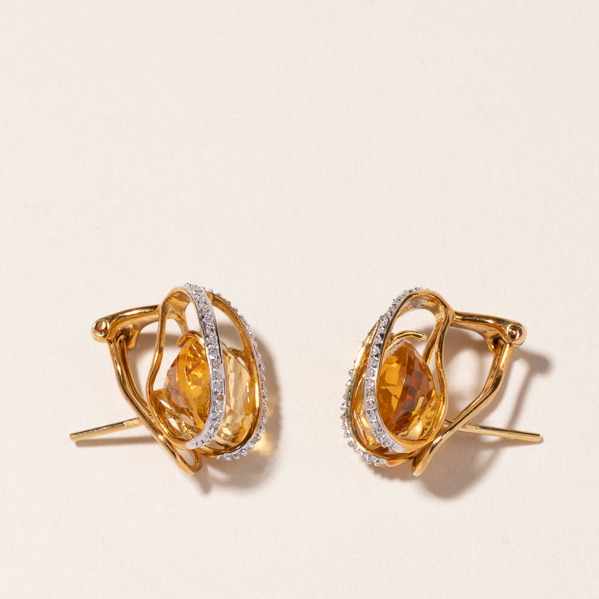 18k Yellow Gold Citrine & Diamond Earring | 10.73ctw, 0.13ctw