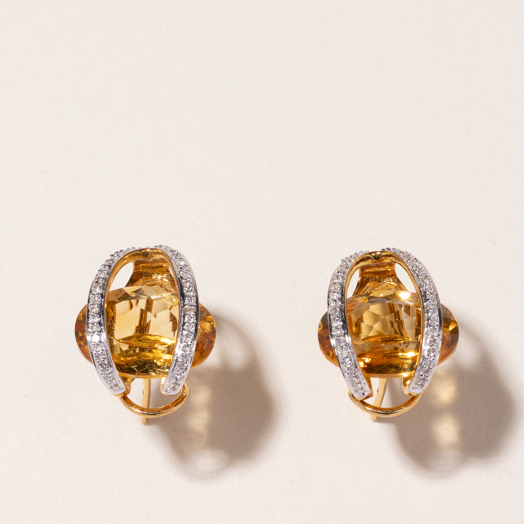 18k Yellow Gold Citrine & Diamond Earring | 10.73ctw, 0.13ctw