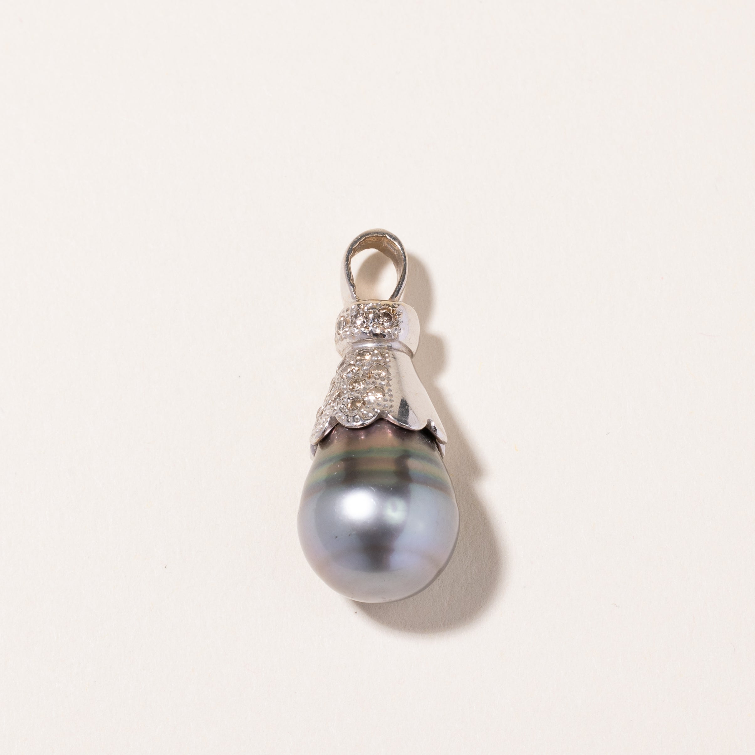 18k White Gold Black South Sea Pearl & Diamond Pendant | 12.80-16.00mm, 0.52ctw |