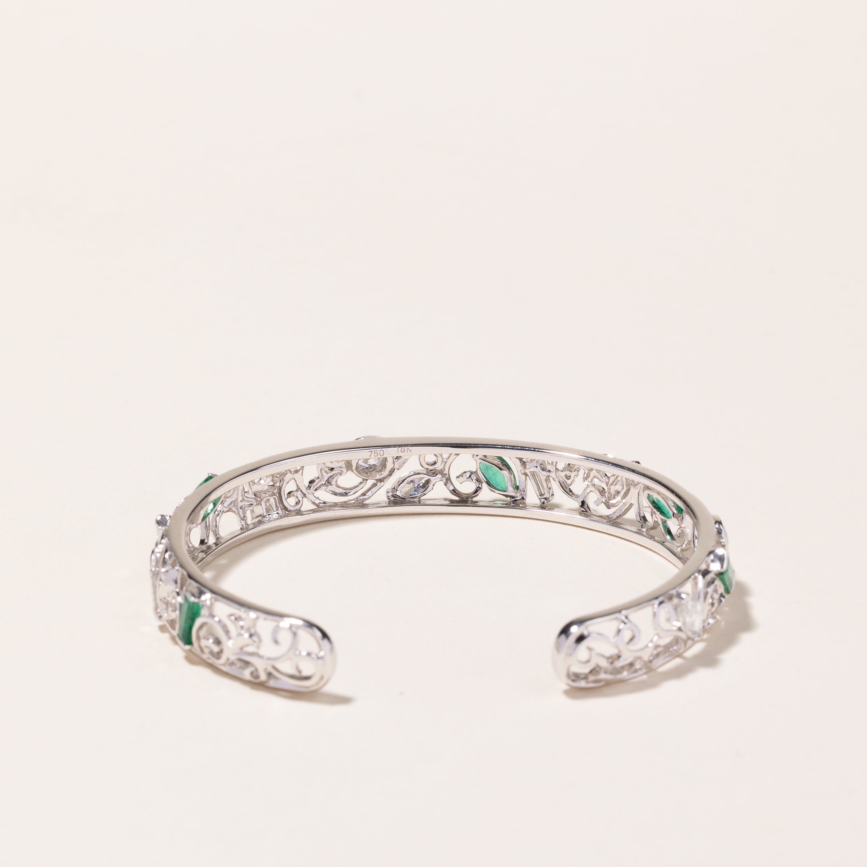 18k White Gold Emerald & Diamond Bracelet | 1.46ctw, 1.91ctw | 7"