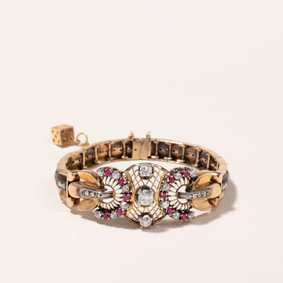 18k Rose & White Gold Ruby and Diamond Art Deco Bracelet | 2.40x1.63mm, 2.80ctw | 7