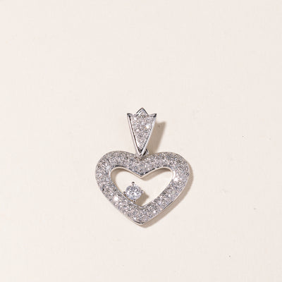 14K White Gold Heart Shaped Diamond Pendant | 1.14ctw