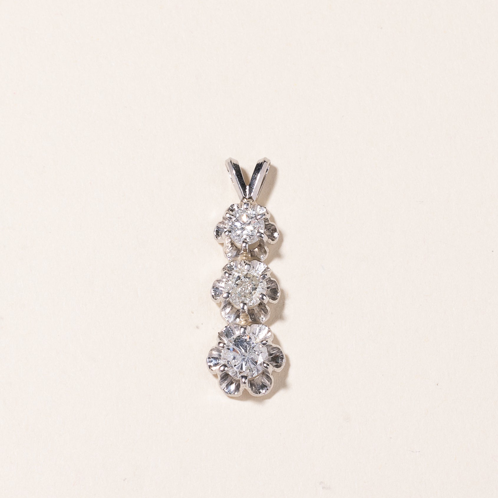 14K White Gold Three Stones Diamond Pendant | 1.23ctw
