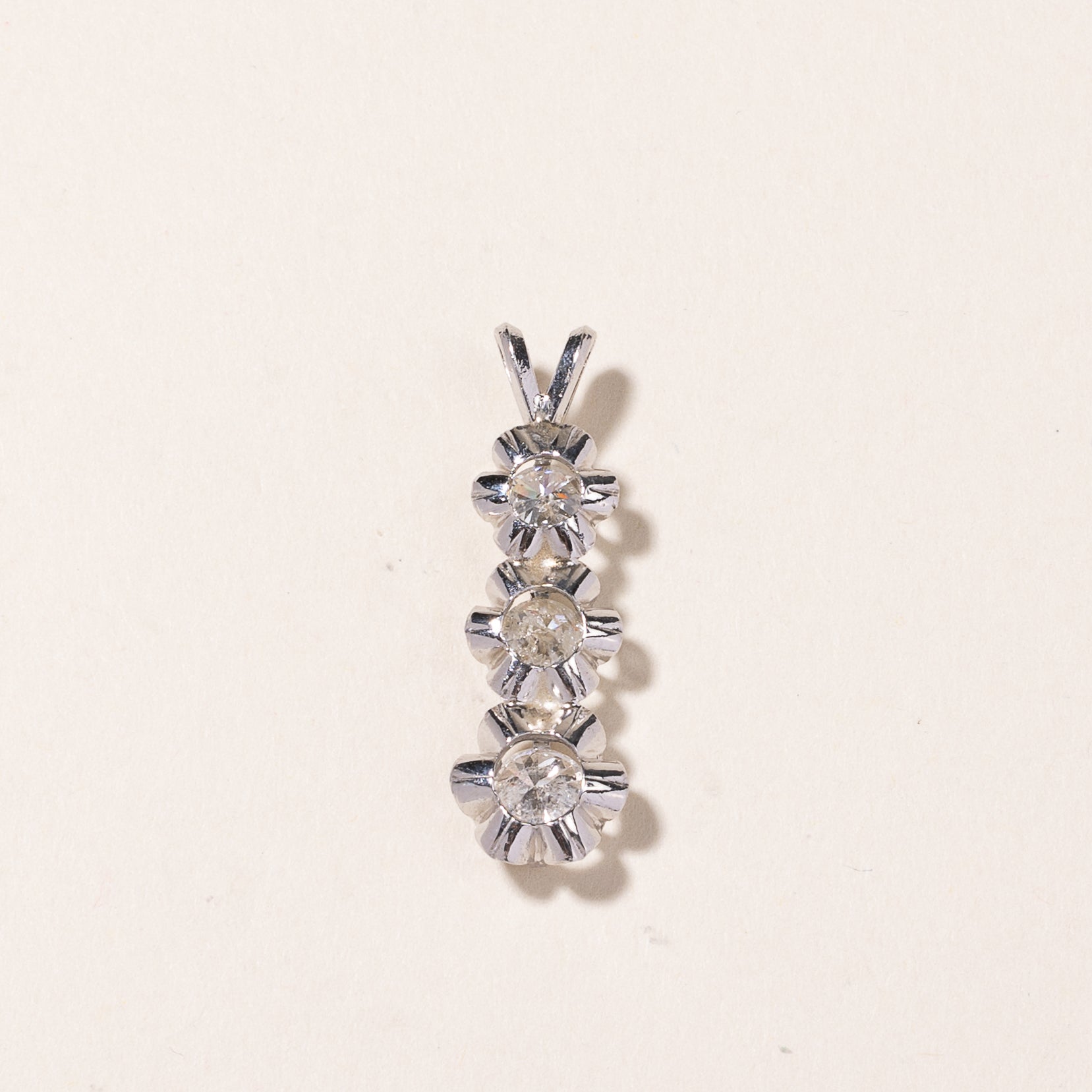14K White Gold Three Stones Diamond Pendant | 1.23ctw