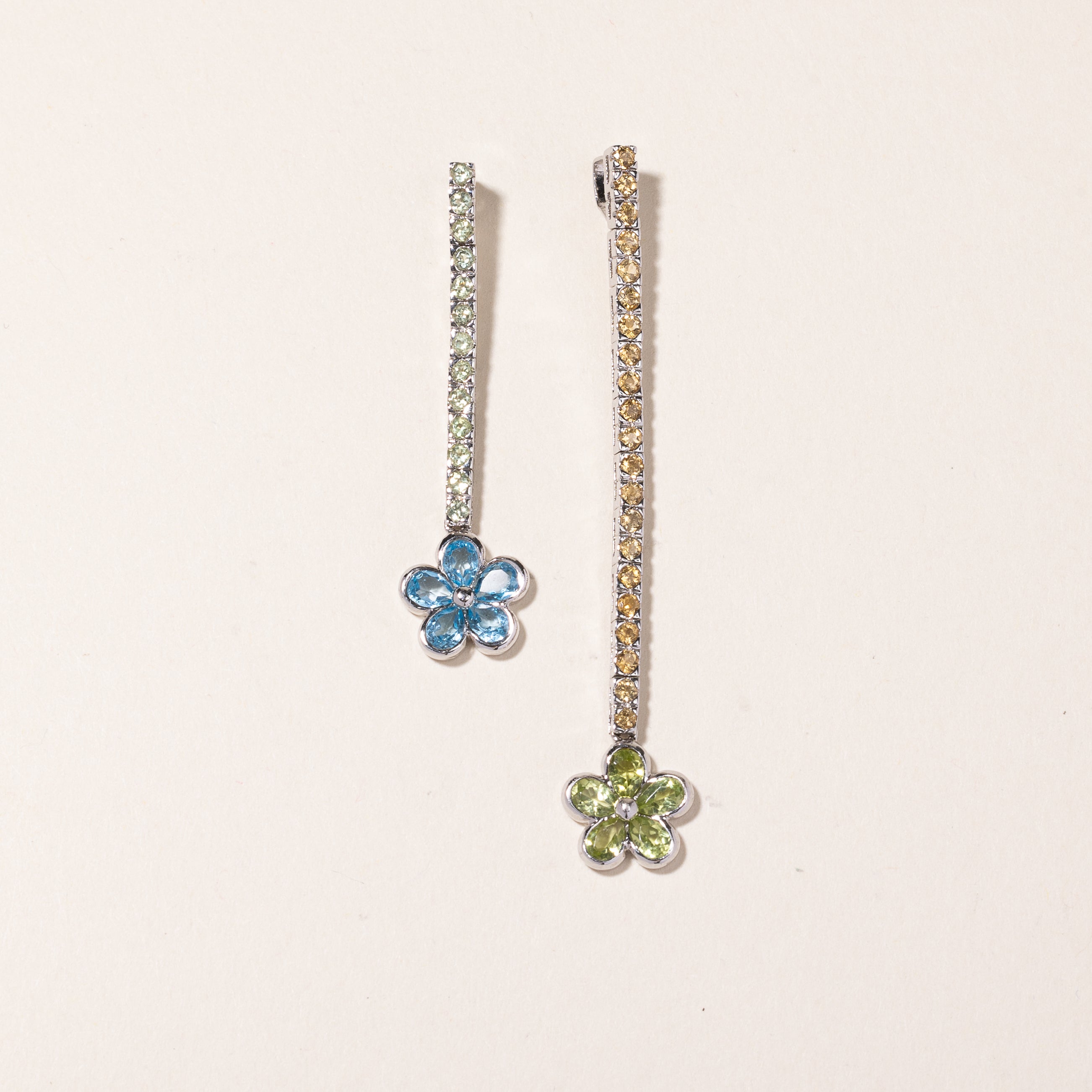 18K White Gold Topaz, Peridot & Citrine Drop Pendants | 0.89ctw, 0.32ctw