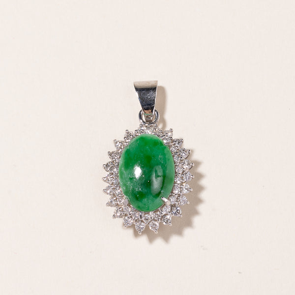 14K White Gold Jade & Diamond Pendant | 15.70x11.00x3.00mm, 1.00ctw |